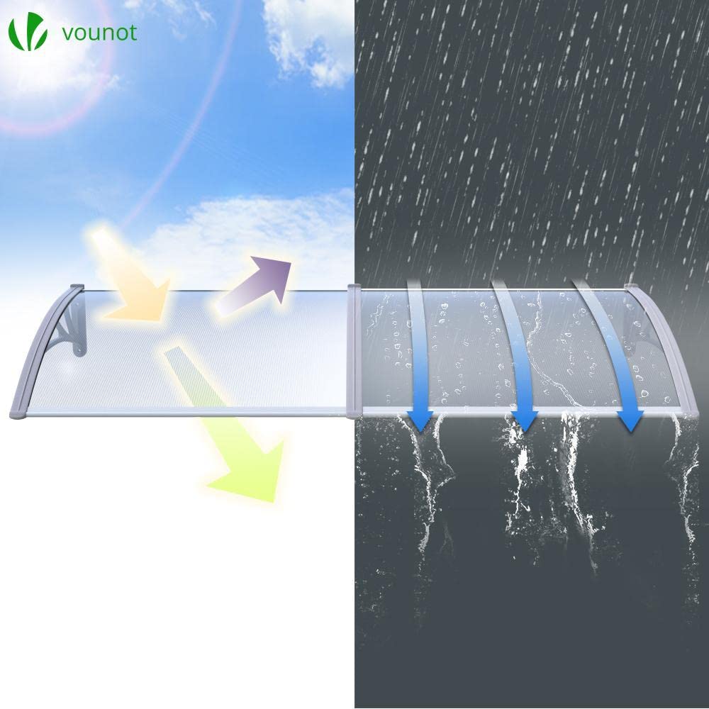 VOUNOT Outdoor Door Canopy Awning - 120x80 cm Grey Rain Shelter | Polycarbonate & Aluminum Frame 3