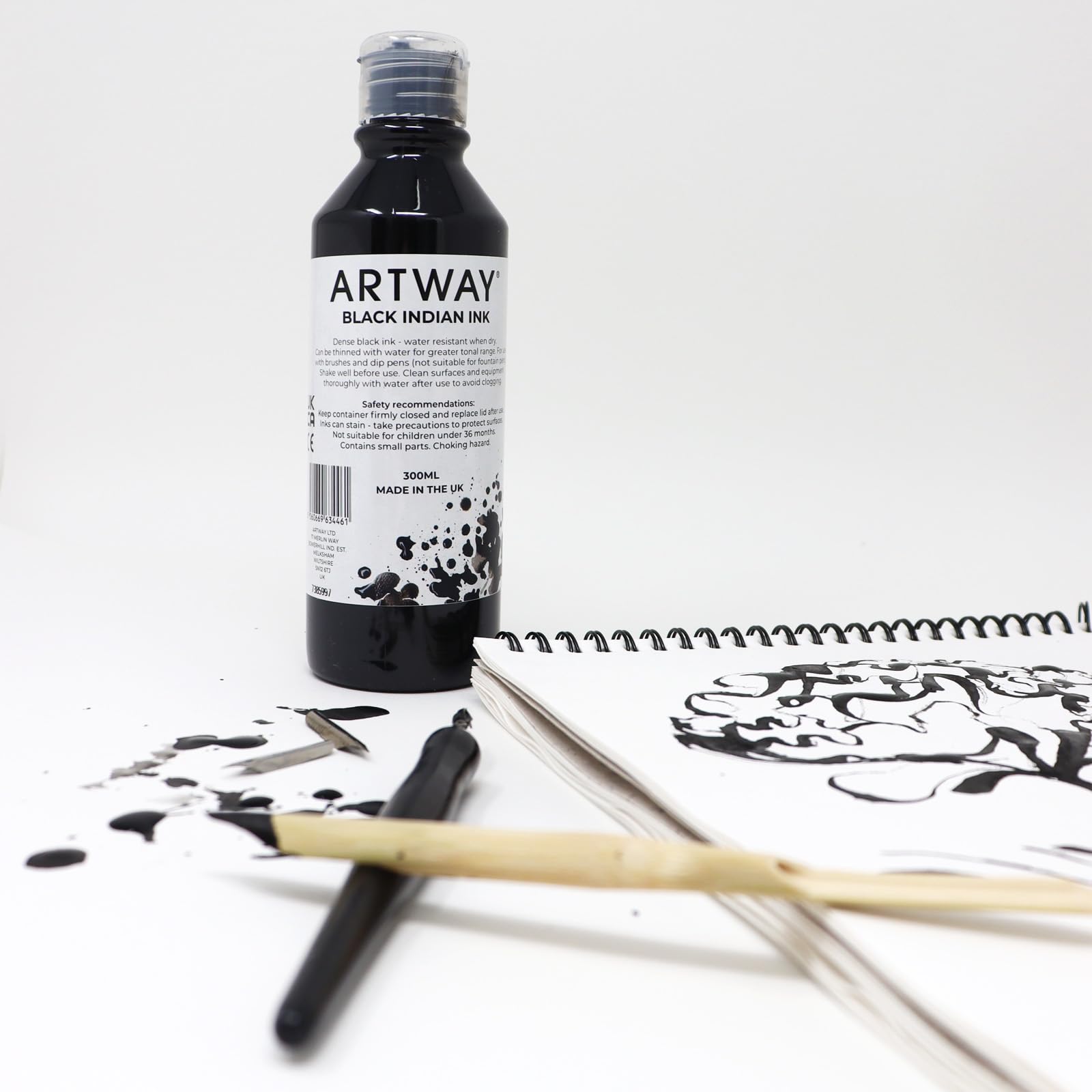 Artway Black Indian Ink - 300ml Permanent Water Resistant Ink for Drawing & Calligraphy 5