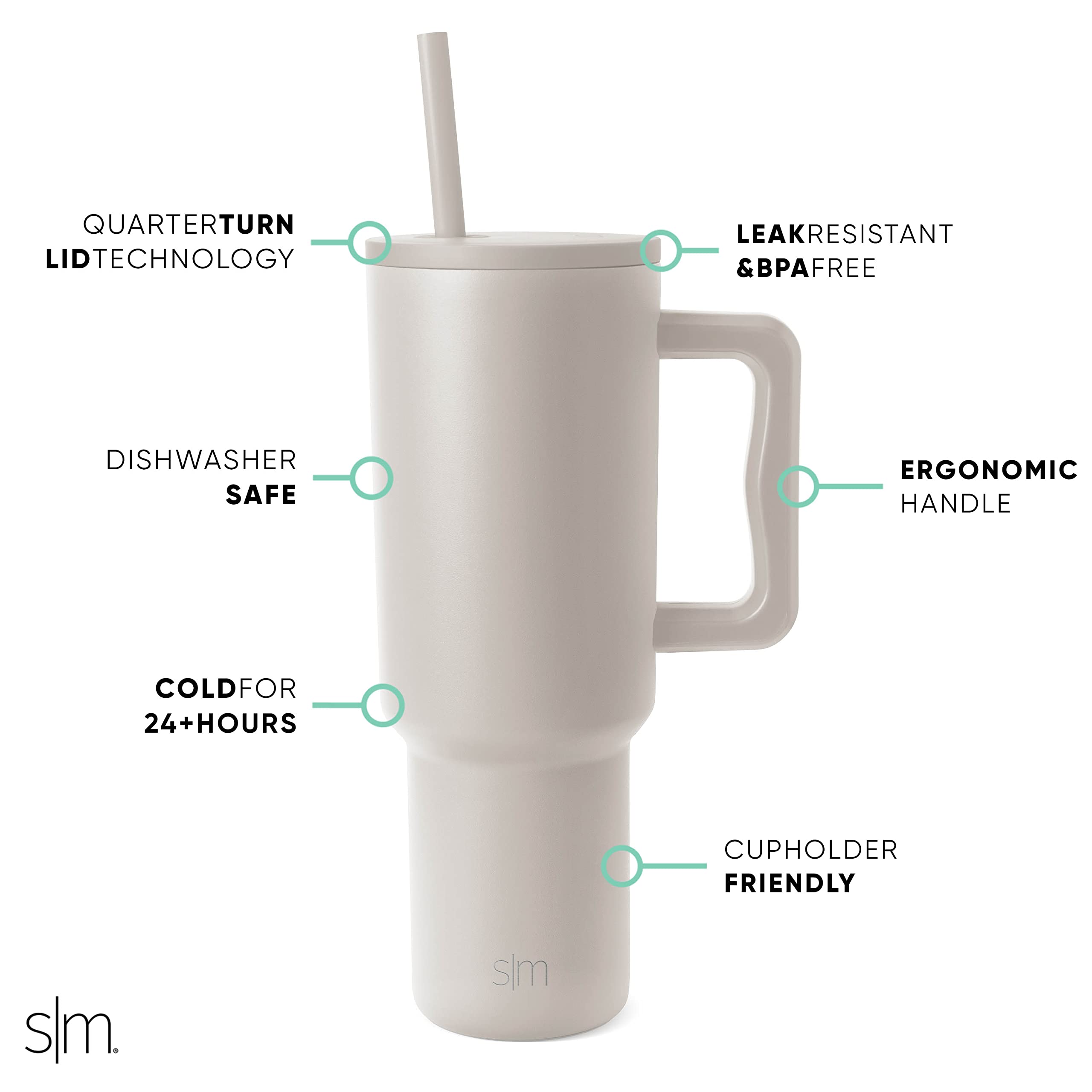 Simple Modern Trek Tumbler 40 oz with Handle and Straw | Vacuum Insulated Stainless Steel | Almond Birch