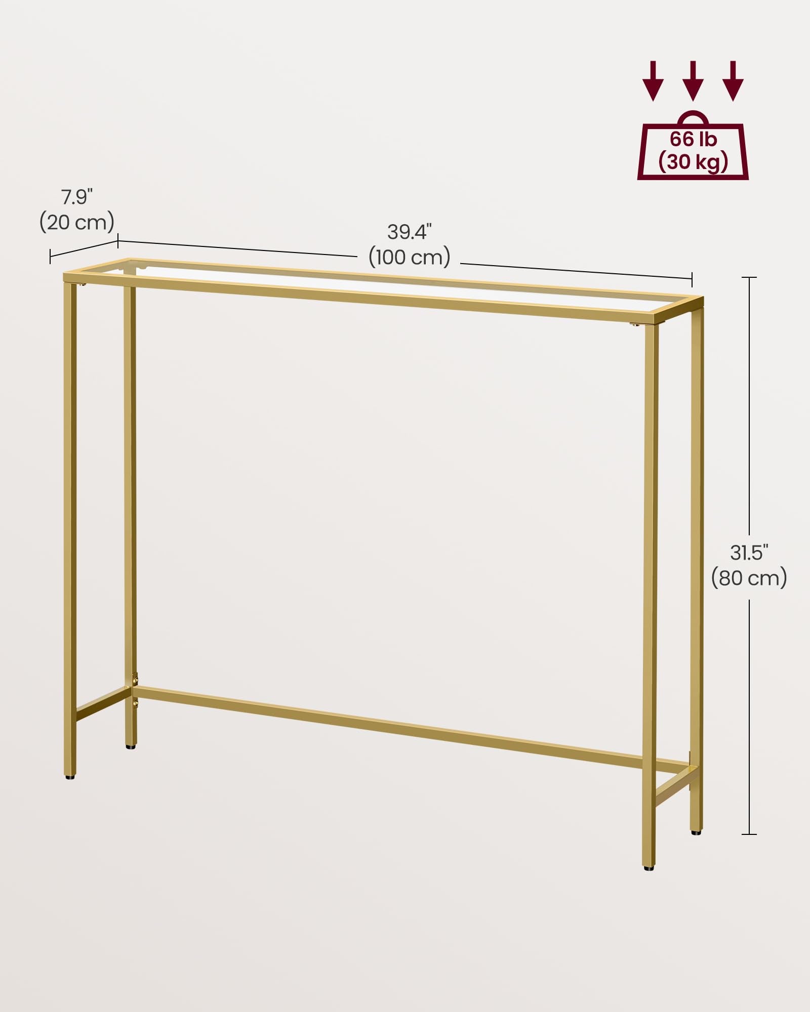 VASAGLE Console Table - Tempered Glass Top | Light Gold Metal Frame | 20x100x80 cm 3