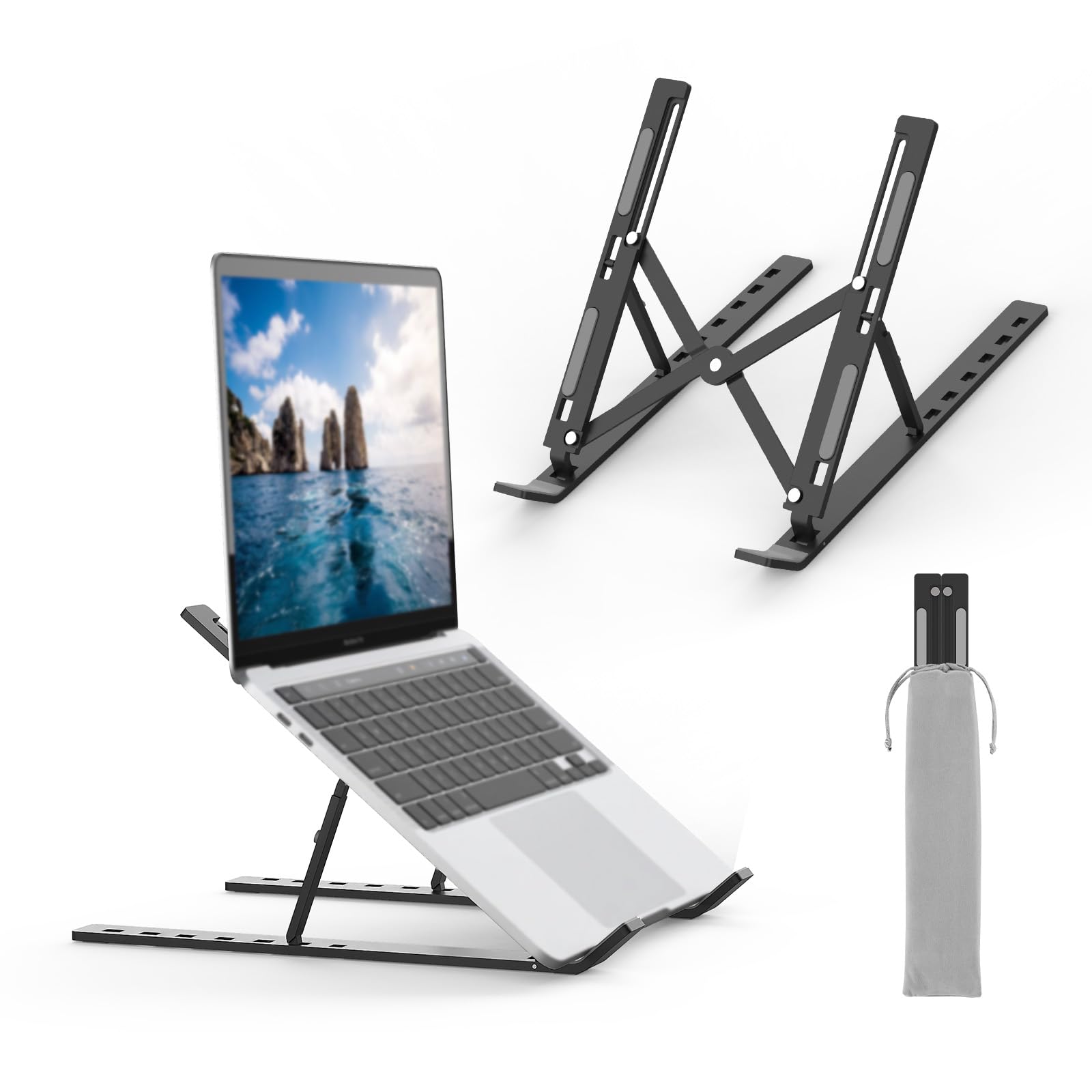 GRIFEMA GB1054B Black Adjustable Laptop Stand for Desk | Aluminum, Foldable, Ergonomic