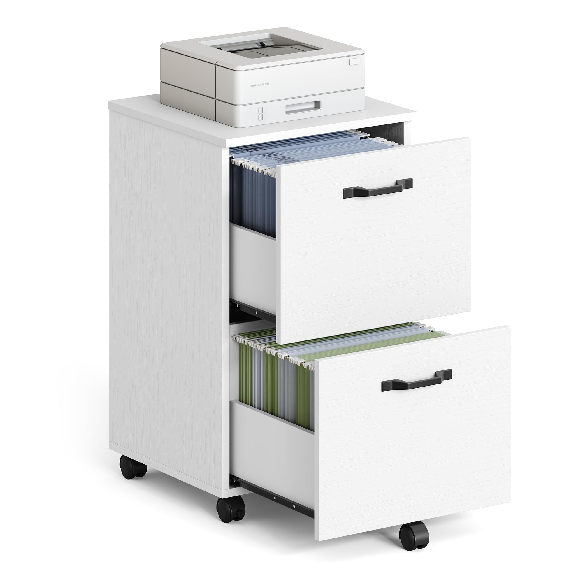 VASAGLE 2-Drawer Mobile File Cabinet - Rolling, Lockable, White | Fits A4/Letter Files