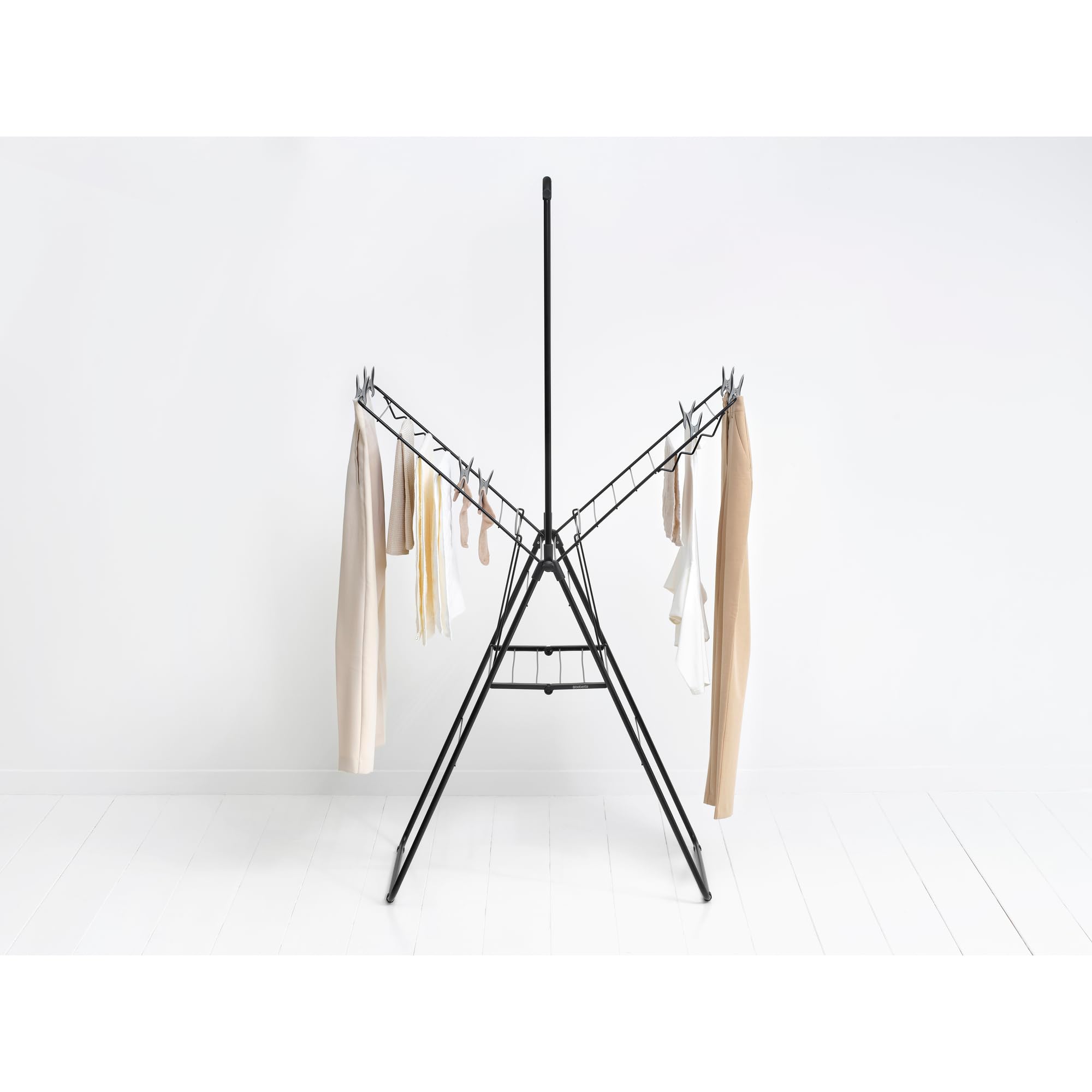 Brabantia HangOn Drying Rack - 20m Drying Space with Rod | Matt Black | Folds Compact 3
