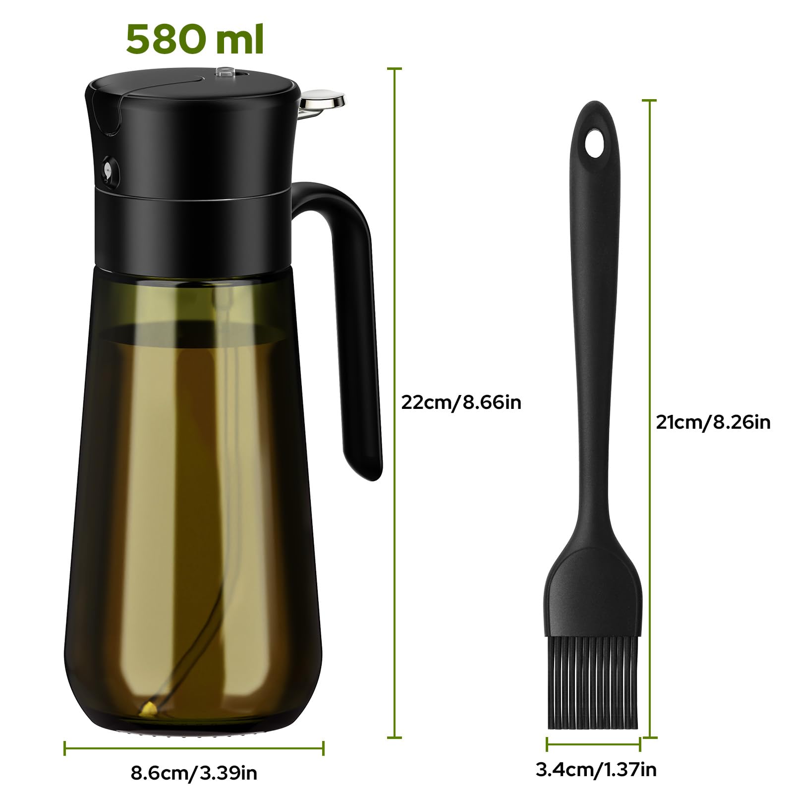 Euqvunn 2-in-1 Oil Spray Bottle with Basting Brush - 580ml Light-Proof Glass