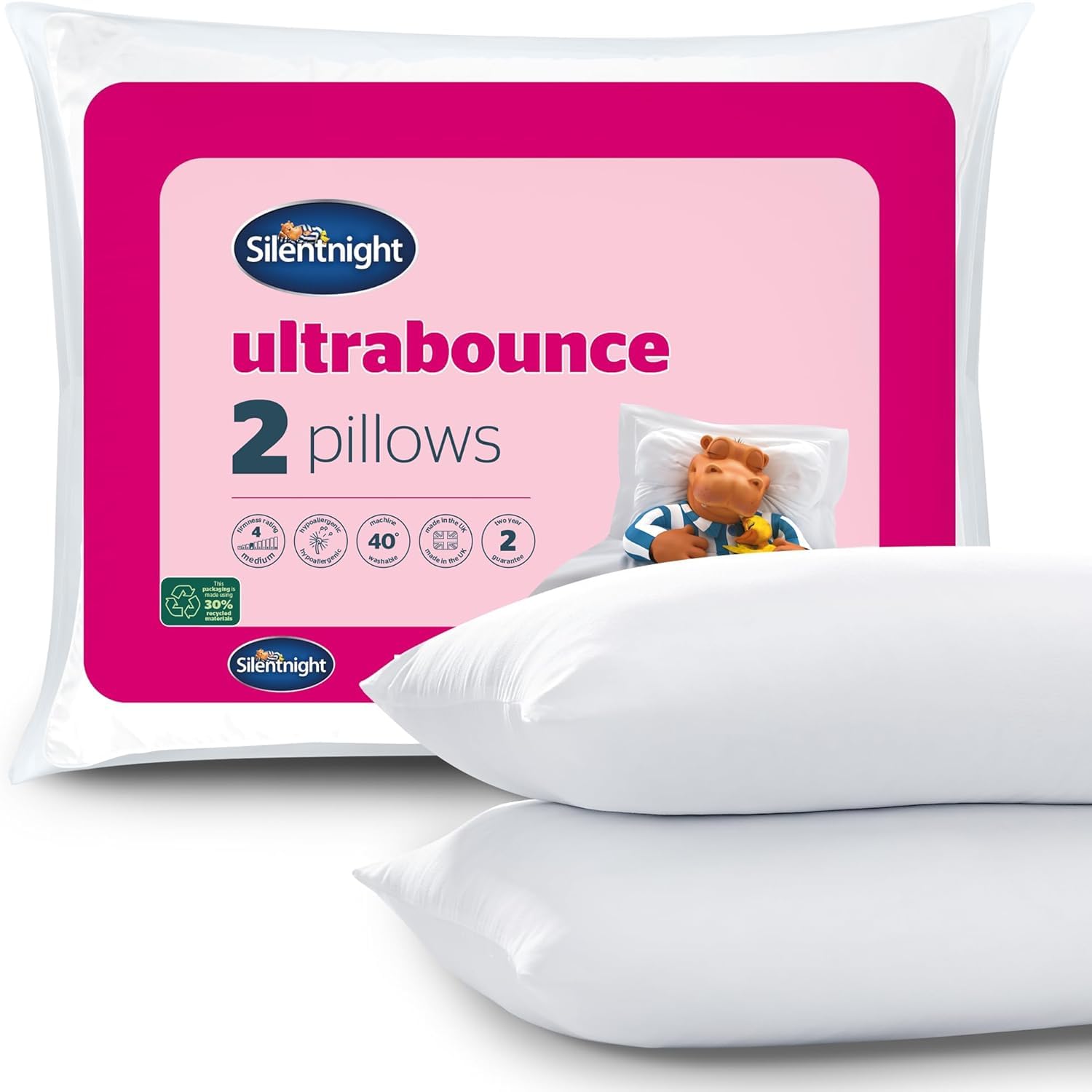 Silentnight Ultrabounce Pillows - Soft Medium Support Bouncy Fill | Hypoallergenic | Pack of 2 1
