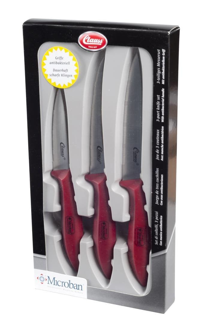 Clauss 3-Piece Kitchen Knife Set - Never Needs Sharpening | Microban Handle | Red 4