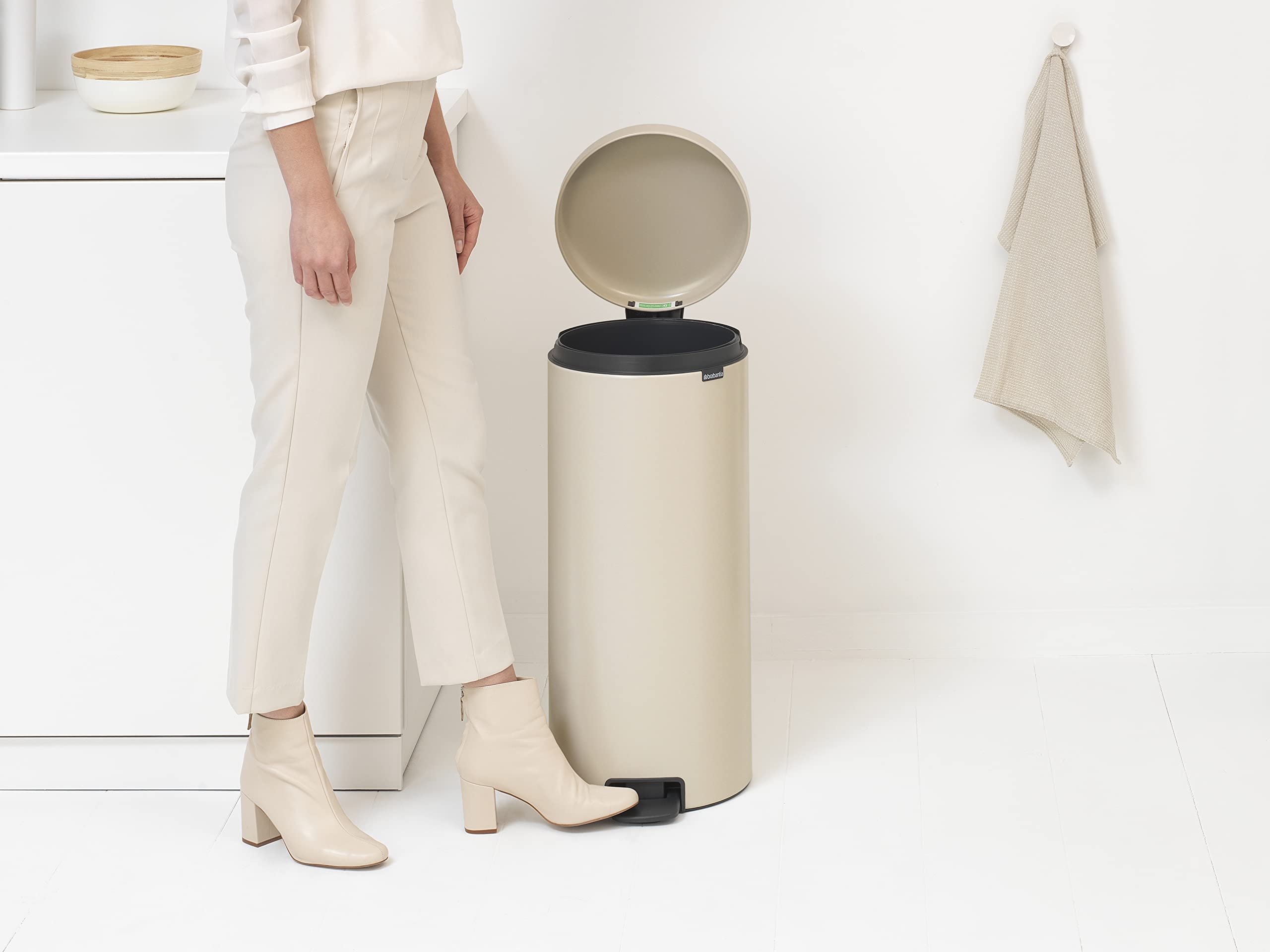Brabantia NewIcon Pedal Bin - 30L Kitchen Waste Bin | Soft Beige | Soft Closing Lid 5