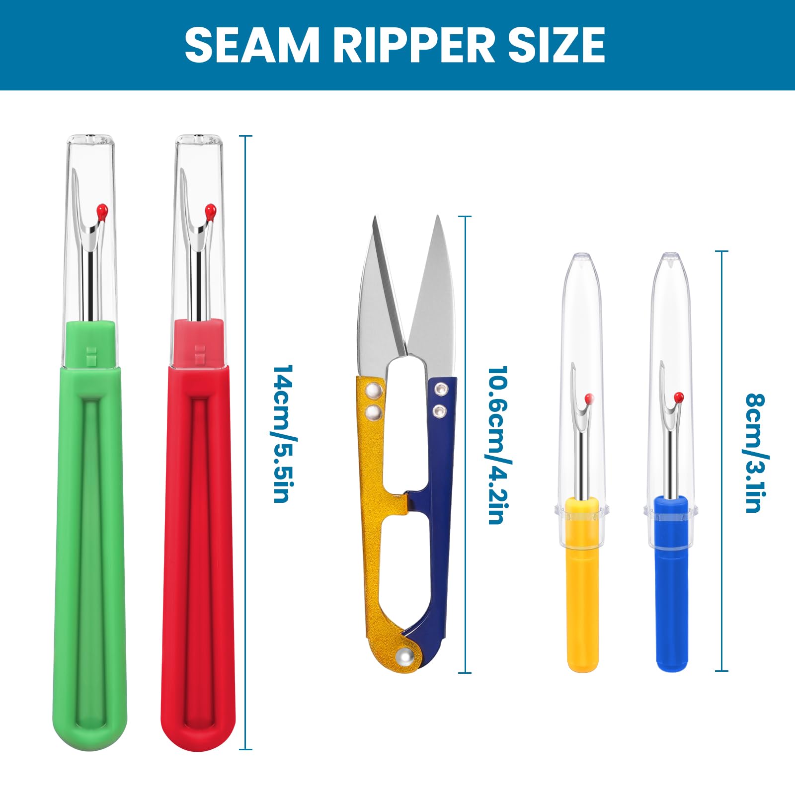 MOXYOY Seam Ripper Set - 4 Stitch Unpickers, Thread Cutter, Storage Box | Green Plastic 5