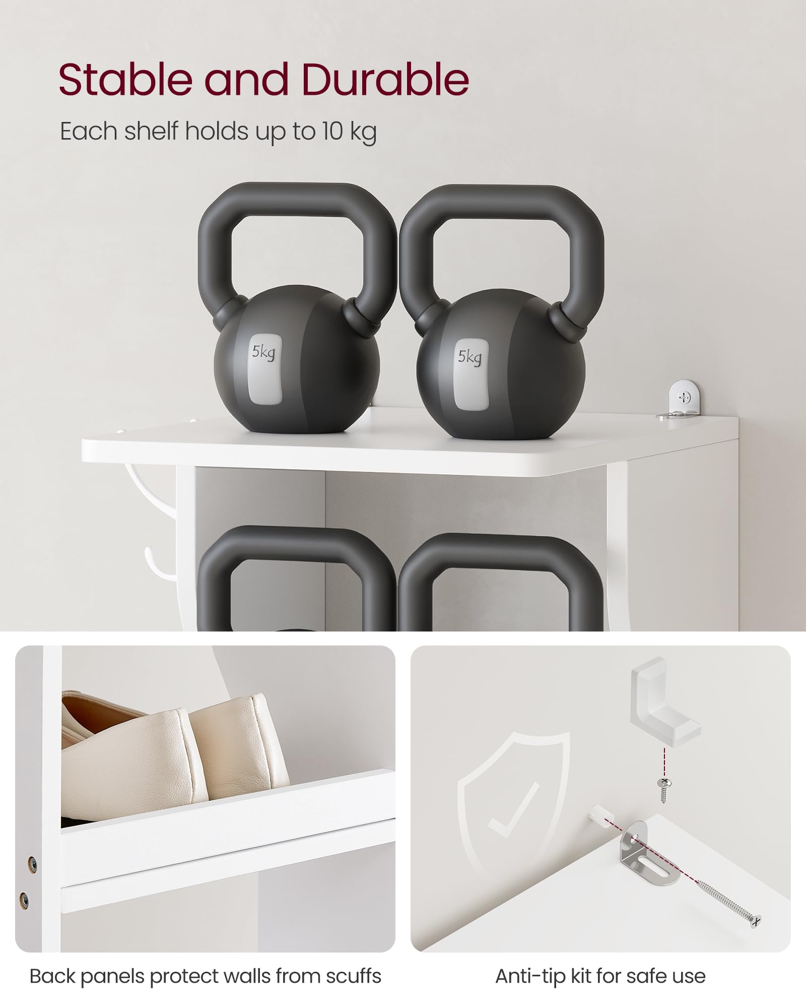 VASAGLE Slim Shoe Rack - 6-Tier Storage | 30cm Wide | 10kg Max Load per Shelf | White 7