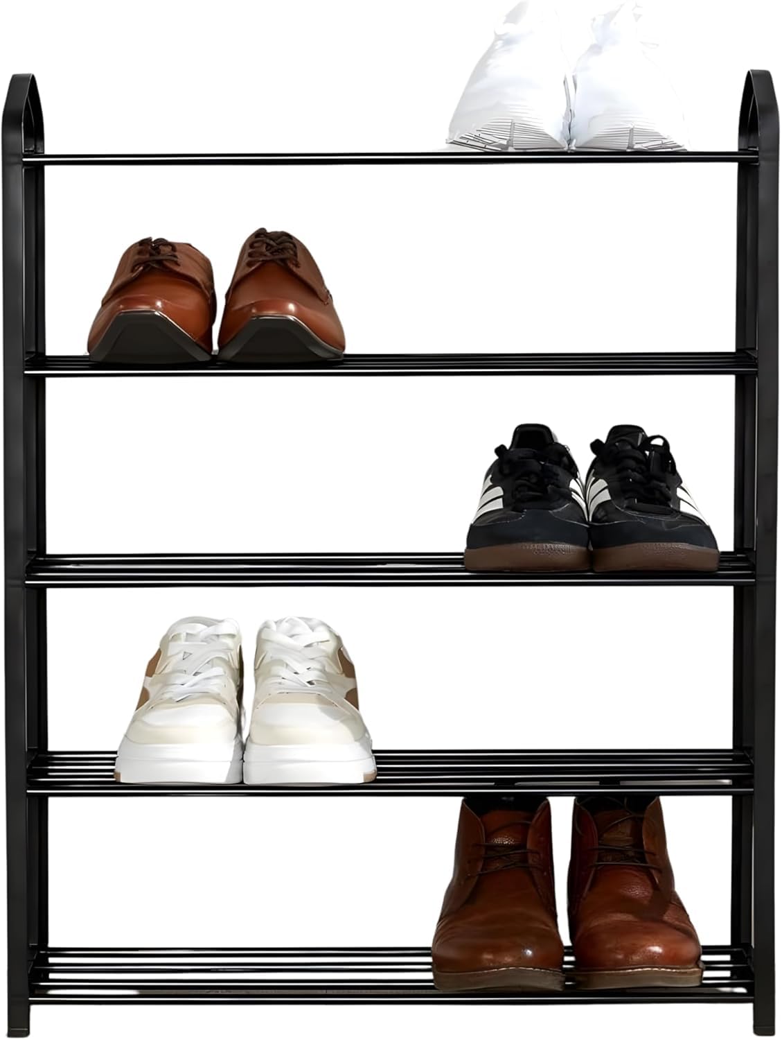 Home Source 5 Tier Shoe Rack - Space Saving Metal Storage Organiser | Black 1