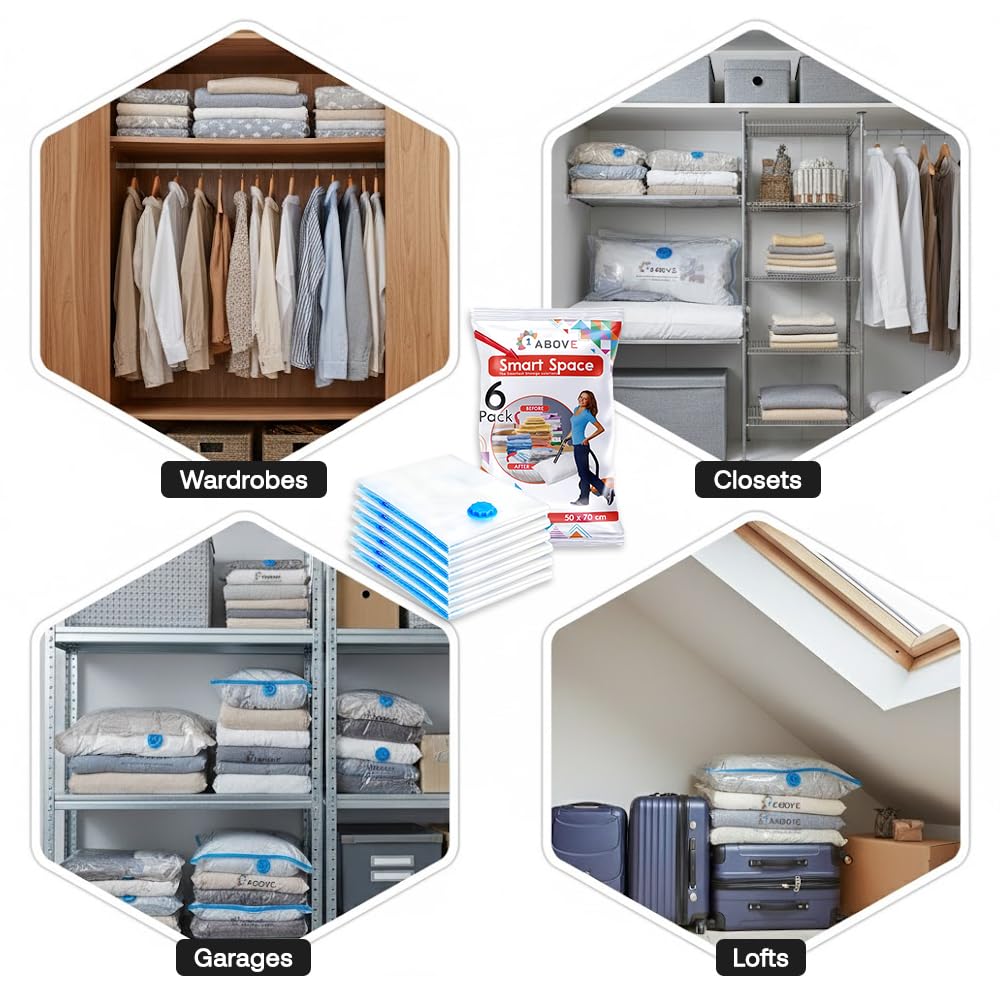 1ABOVE Pack of 6 Vacuum Space Saver Bags - Medium 50x70cm | Mould, Moisture & Bug Proof 9