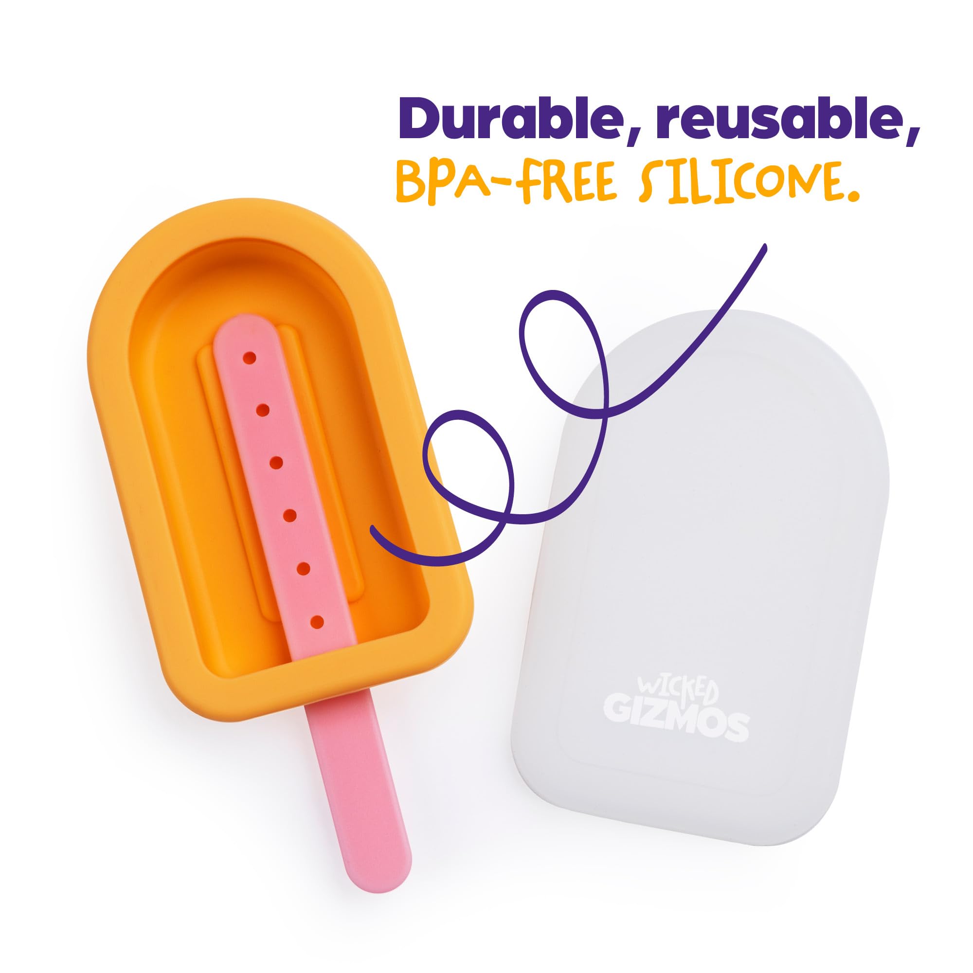 WICKED GIZMOS 4 Reusable Silicone Ice Lolly Moulds - BPA Free, Orange/Green 7