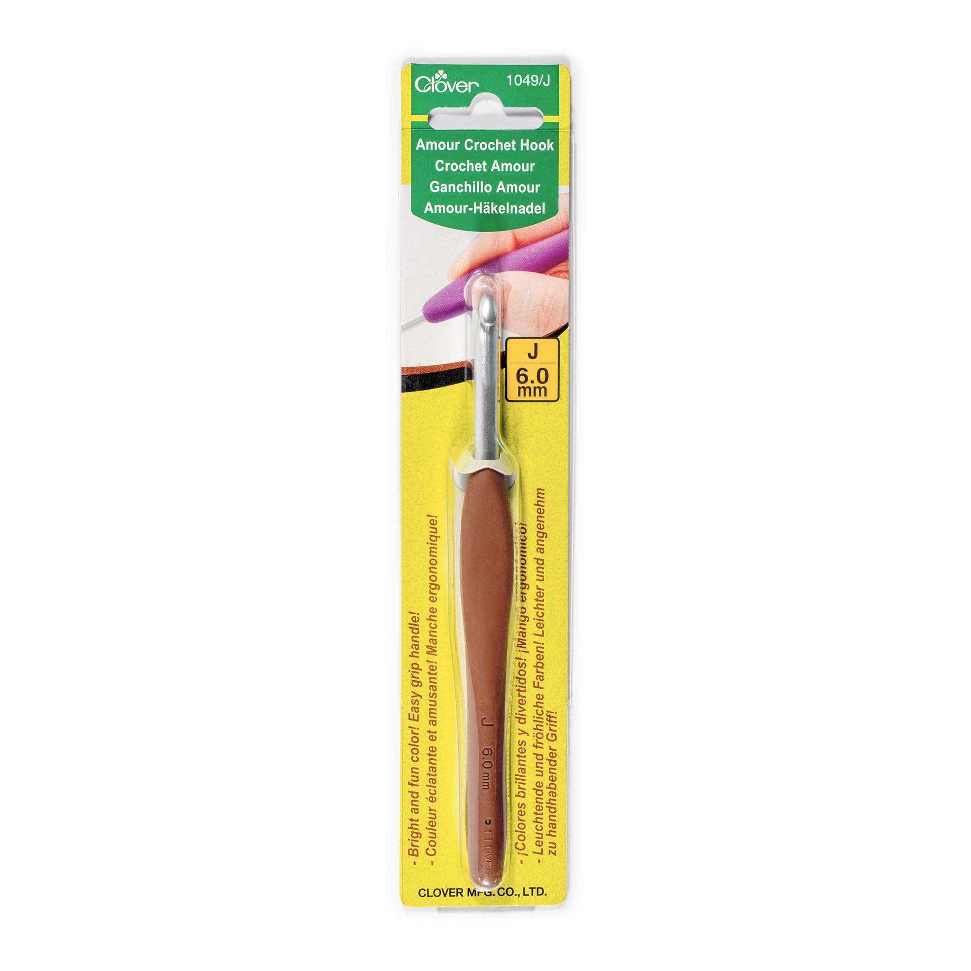 Clover Amour Crochet Hook - 6.0mm J Size | Silicone Grip | Lightweight Aluminium Tip 1