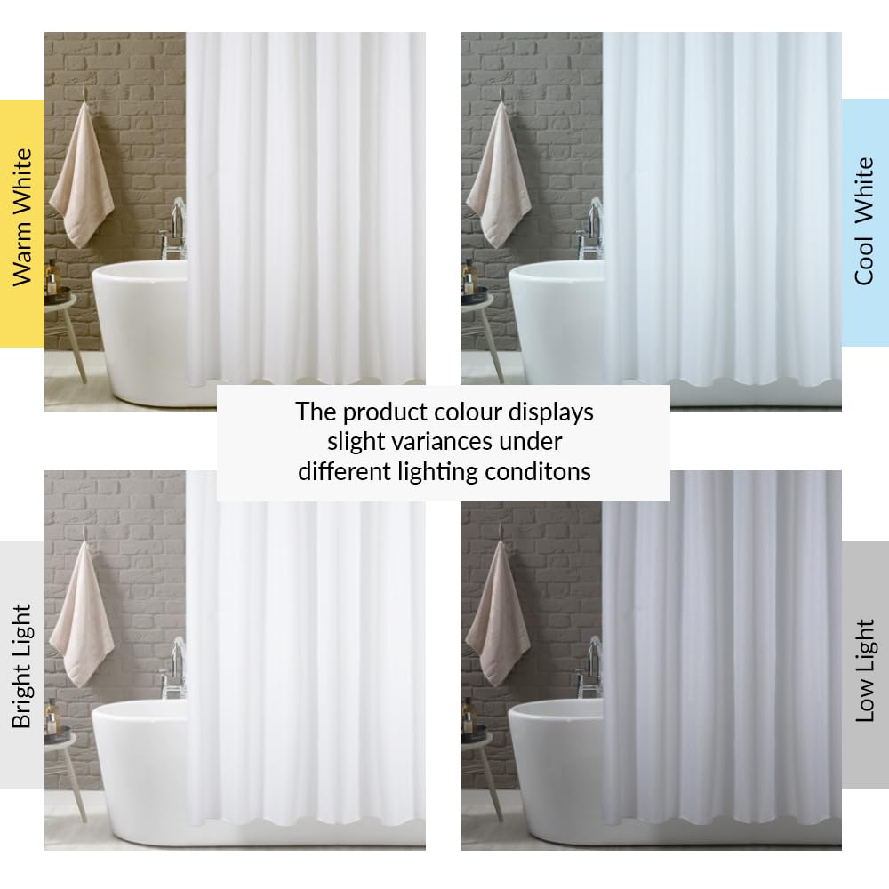 ANSIO Solid White Shower Curtain - Mould & Mildew Resistant | 180 x 180 cm | Water Repellent Polyester 2