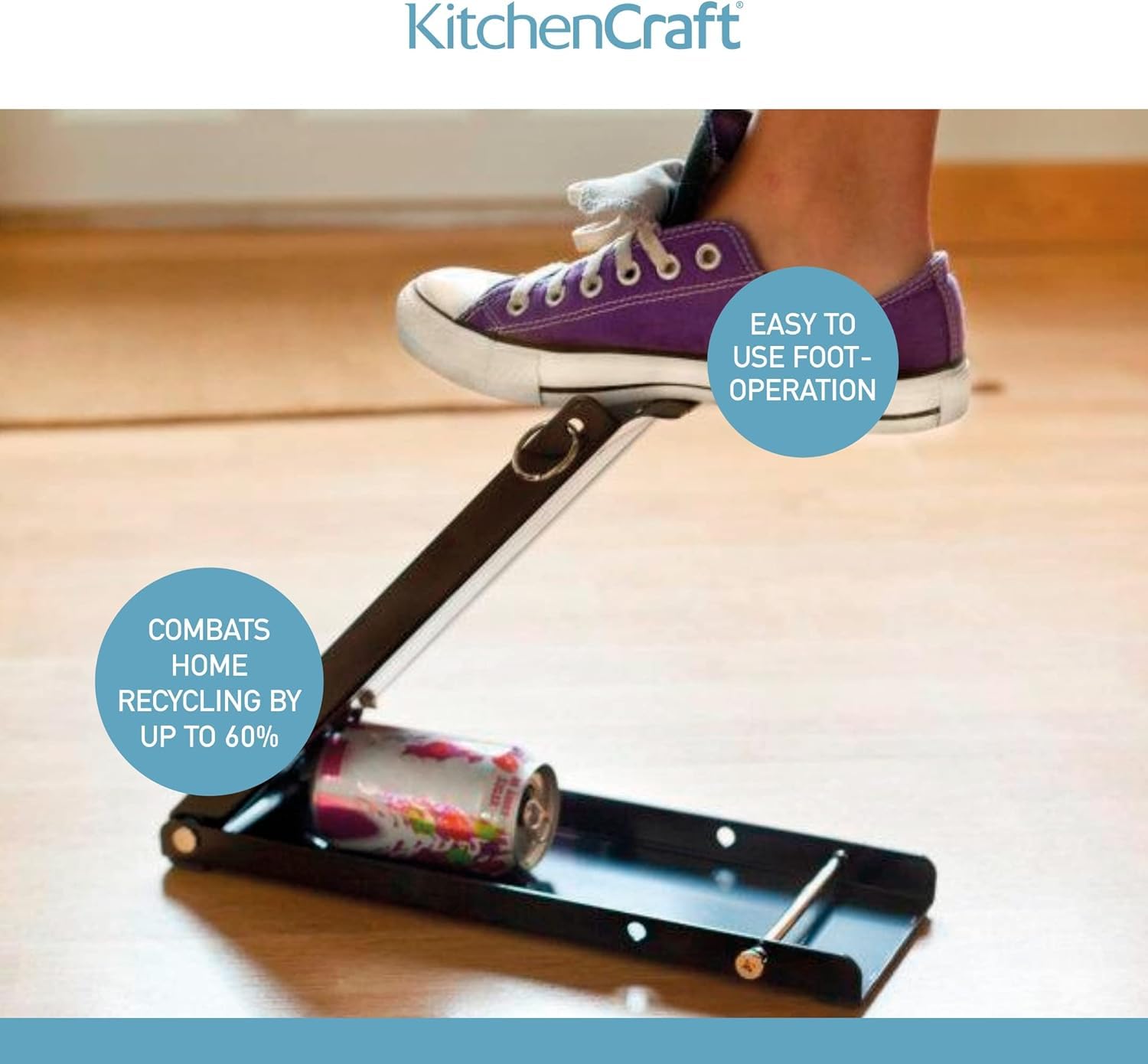 KitchenCraft Foot Operated Can Crusher - Metal, Folding Design, Assorted Color | KCFLOORCRUSH 6