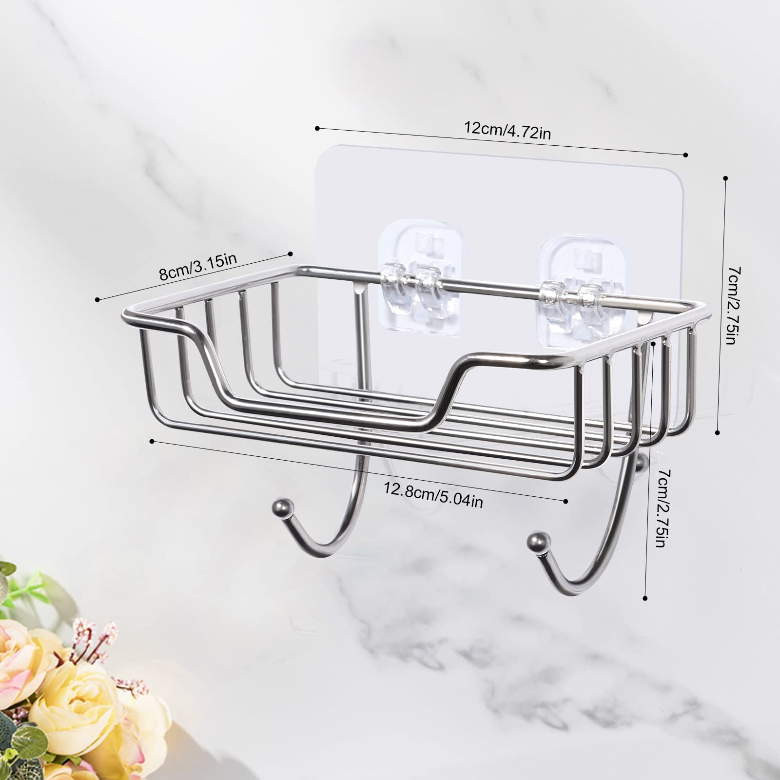 Uten Stainless Steel Soap Dish Holder with Adhesive Hook for Shower Bathroom Kitchen | Rustproof 6