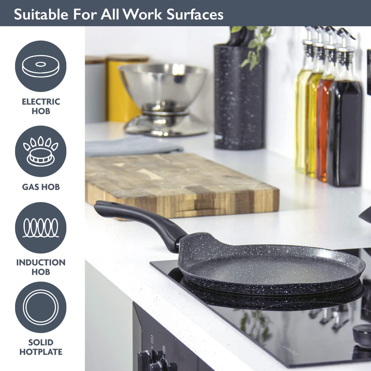 Blackmoor 26cm Non-Stick Pancake Pan - Suitable for Induction, Gas, Electric Hobs | Black 6