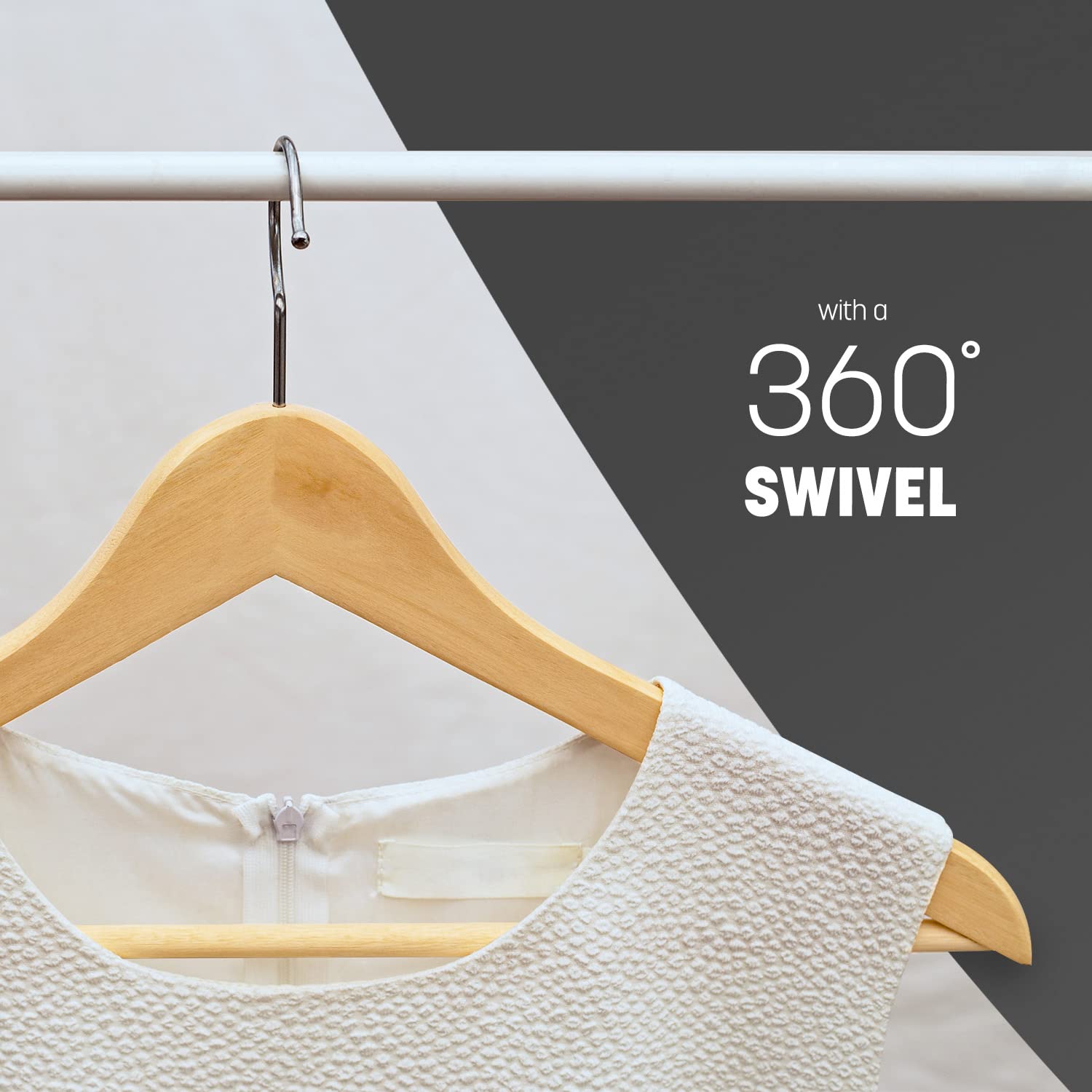 KEPLIN Strong Walnut Wood Coat Hangers - 20 Pack | 360° Rotatable Hook | Natural Finish 3