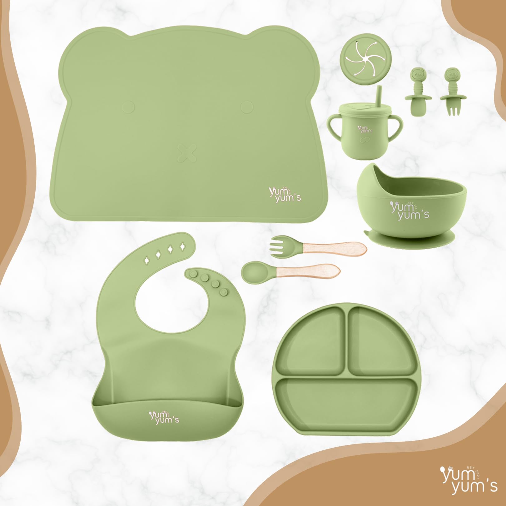 Yum Yum's Baby Weaning Set - 10 Pieces, Silicone, Mint Green | Promotes Self-Feeding 4