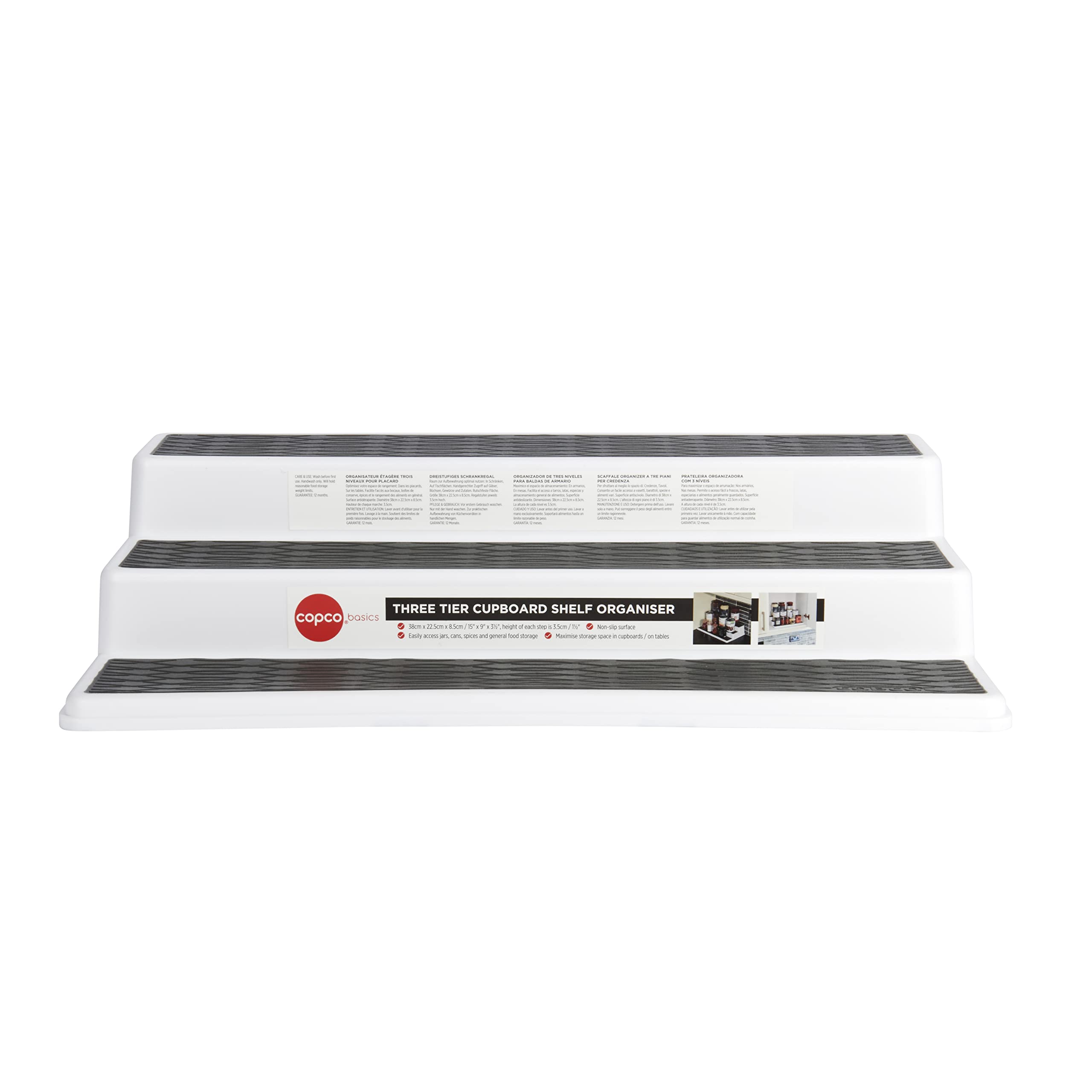 Copco Basics 3-Tier Spice Rack for Cupboard Storage | Non-Slip Plastic | White/Grey 5