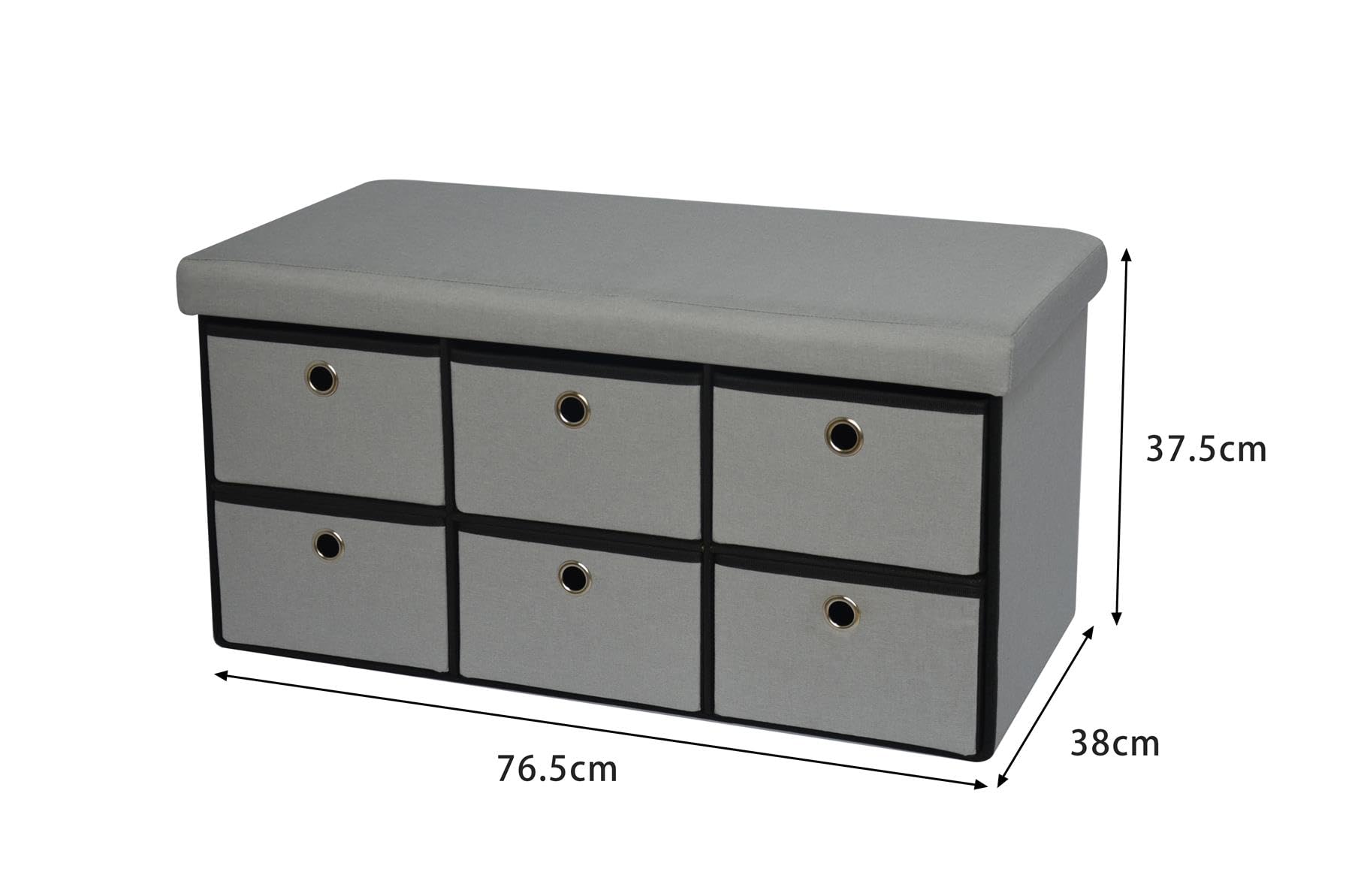 Home Source Folding Ottoman 6 Drawer Fabric Storage Chest | 76cm Width | Grey 2