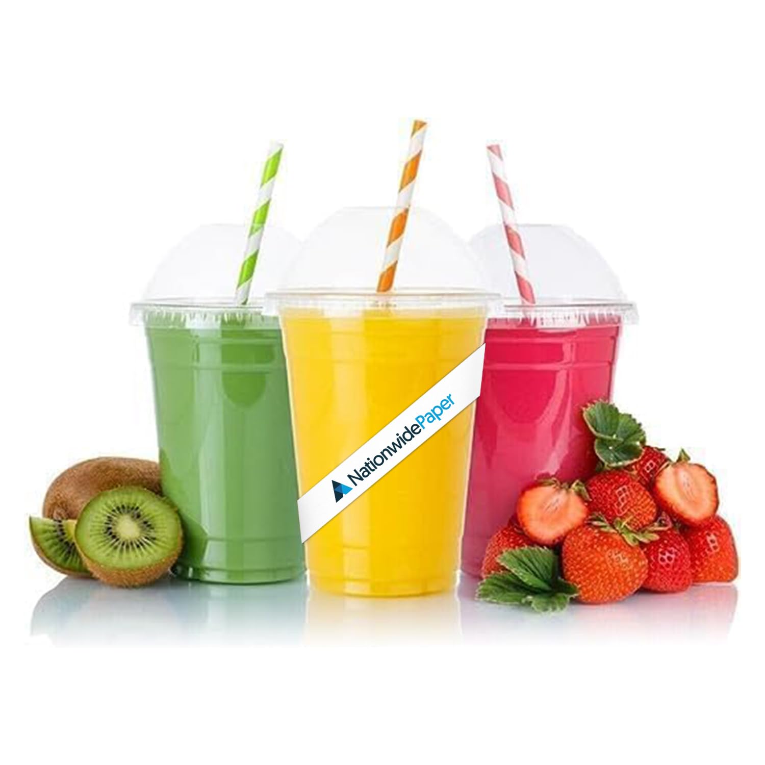 Nationwide Paper Strong Smoothie Cups with Dome Lids | 12oz | 50 Count | Transparent Plastic