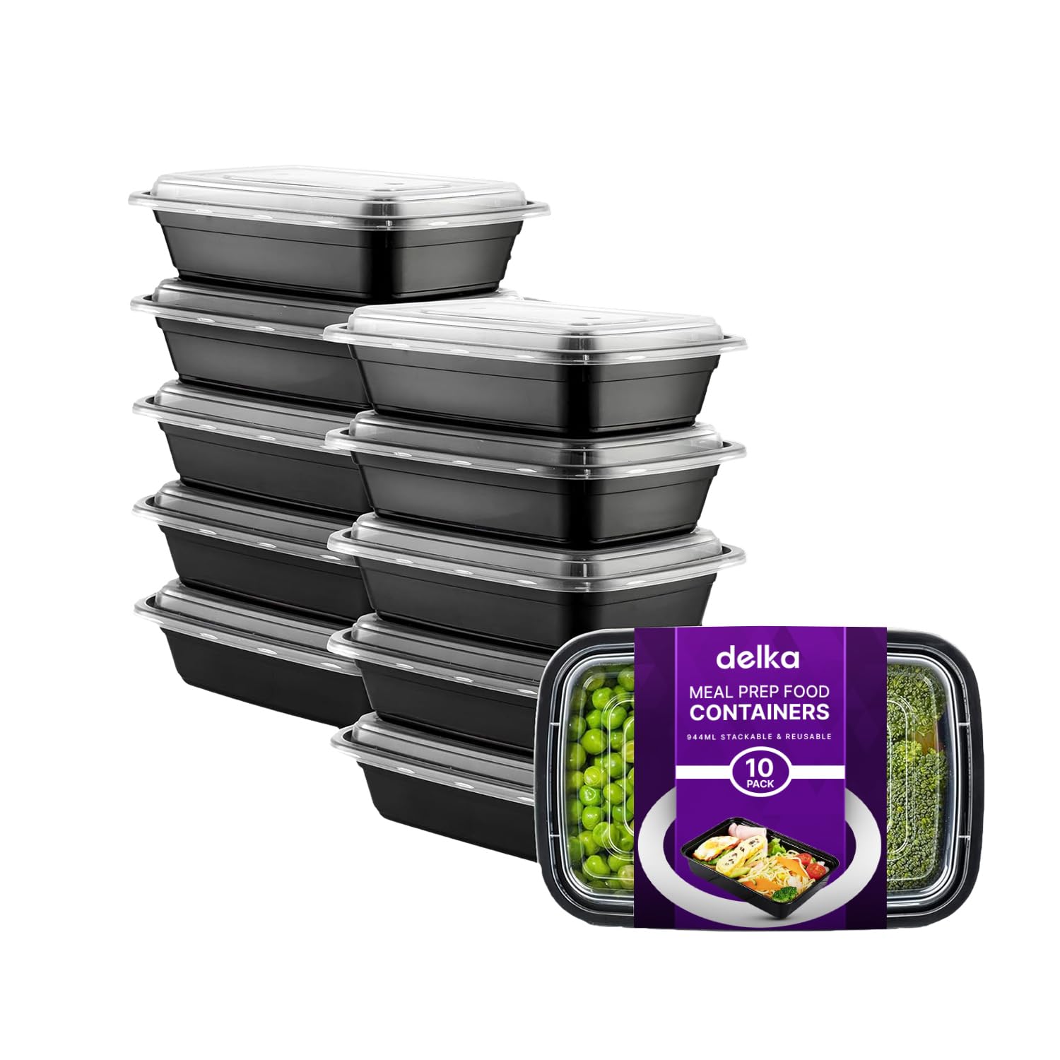 delka Meal Prep Containers - 944ml Capacity, 10 Pack | BPA-Free, Reusable Food Storage Boxes 7