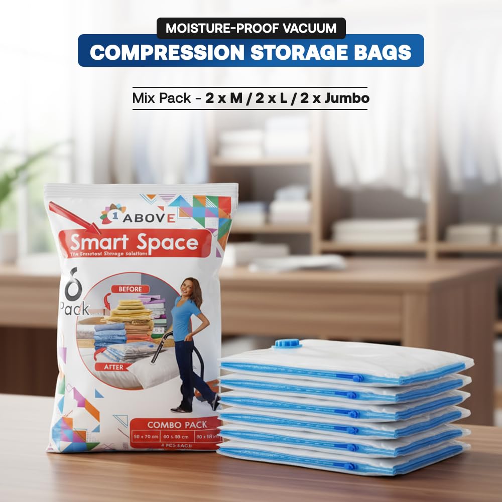 1ABOVE Pack of 6 Vacuum Storage Bags - Space Saving up to 70% | Mould, Moisture & Bug Proof 5
