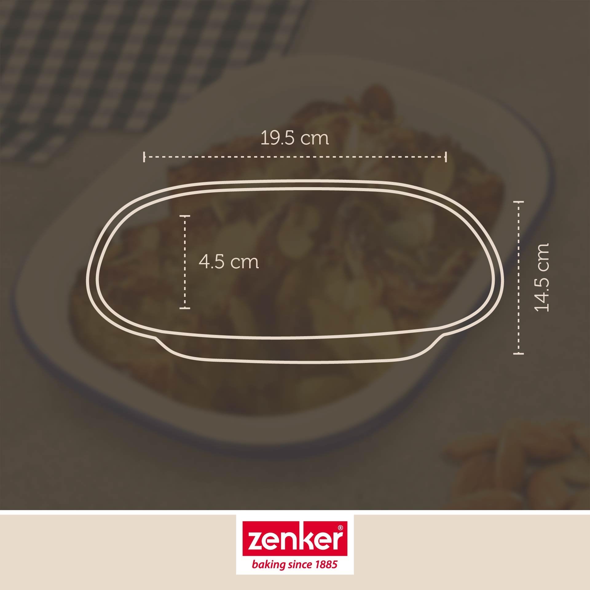 Zenker Enamel Small Pie Dish - Vintage Design, Air Fryer Compatible, 19.5x14.5cm, White & Blue 3