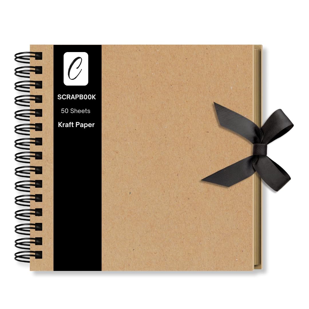 Creavvee Kraft Paper Scrapbook Album - Spiral-Bound, 20x20 cm, 100 Pages | Brown