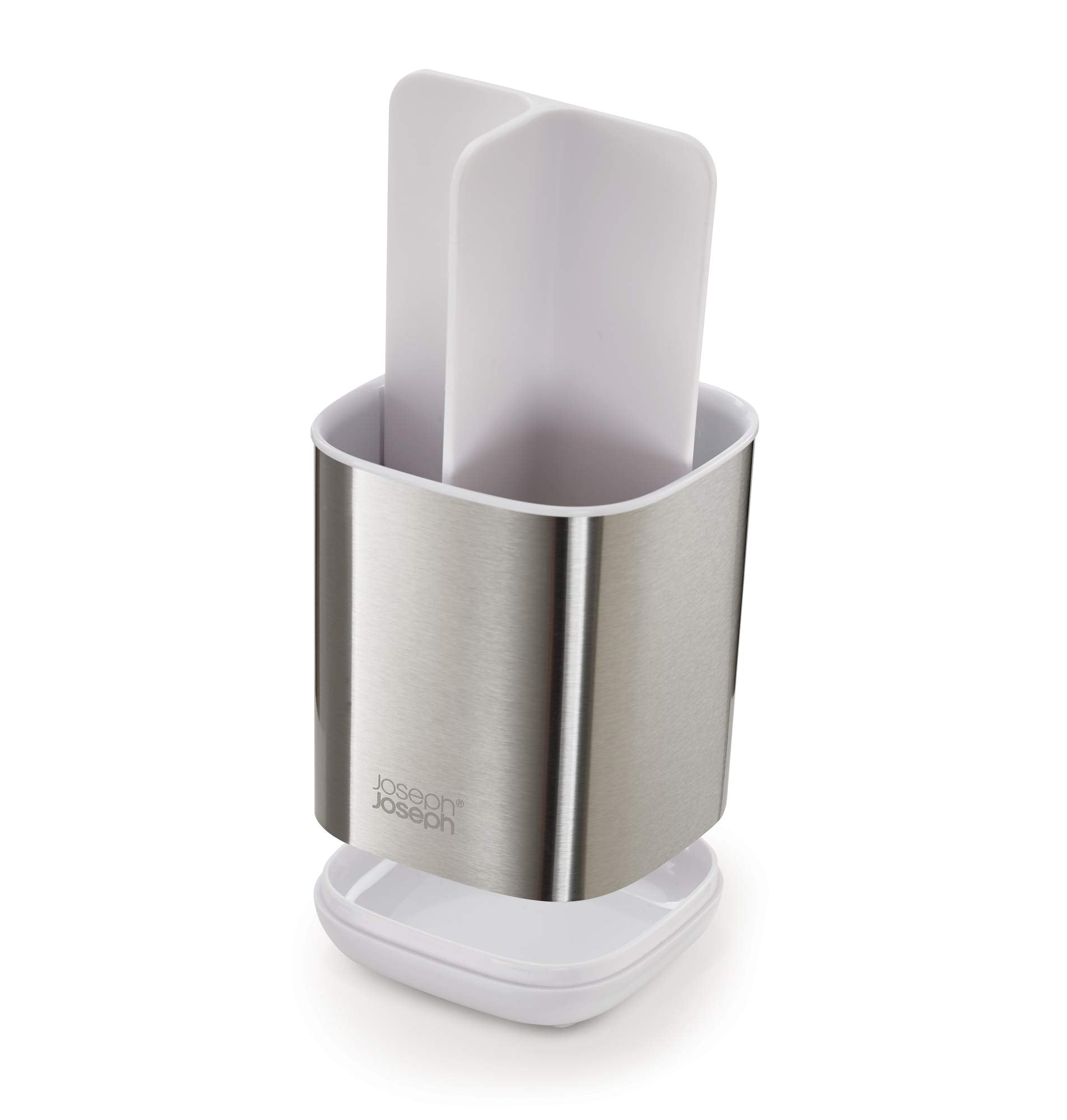 Joseph Joseph Easy-Store Compact Toothbrush Holder Caddy - White/Steel | Ventilated | Non-Slip 5