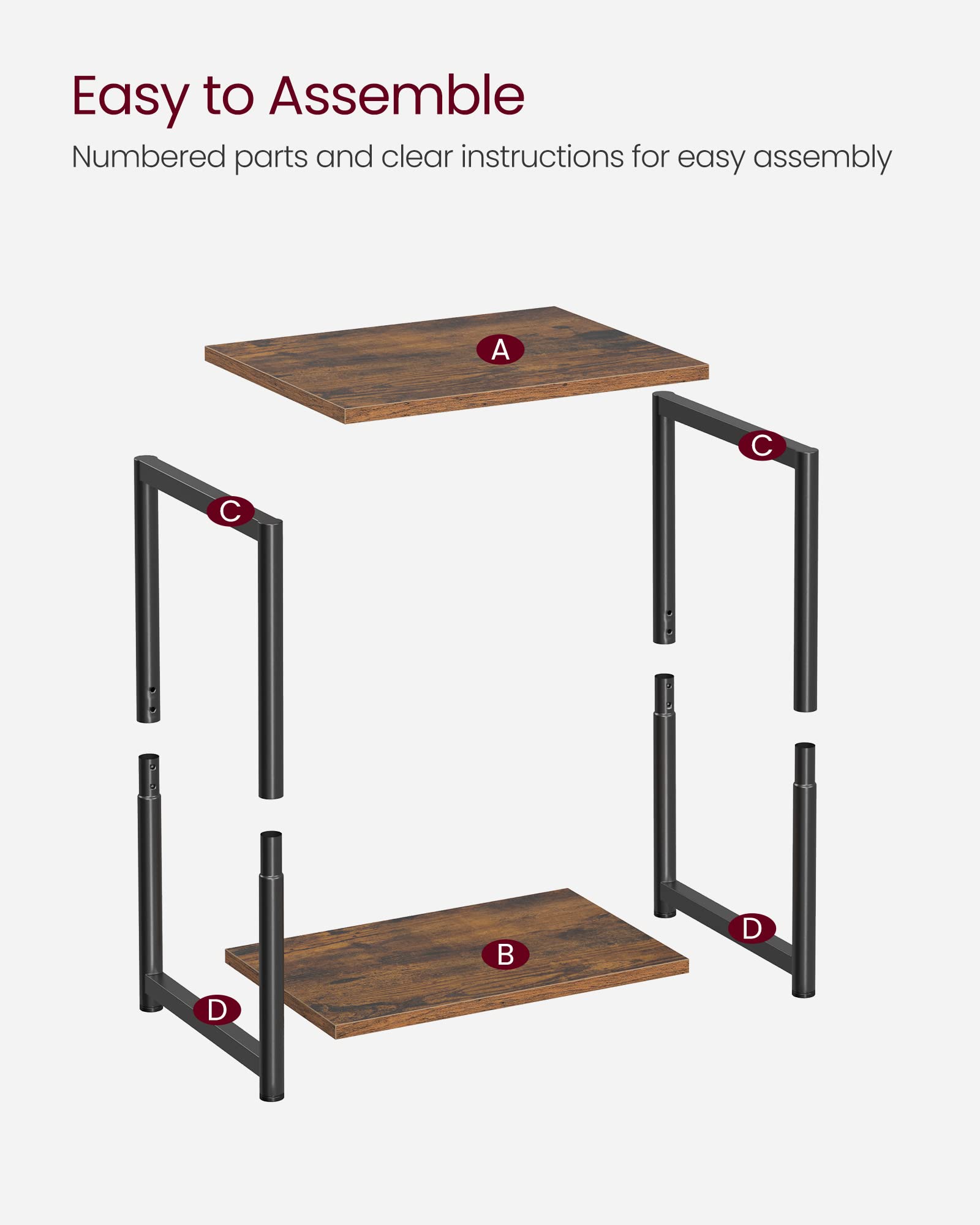 VASAGLE Set of 2 Side Tables - Rustic Brown Shelves & Steel Frame | 30 x 38.5 x 50 cm 8