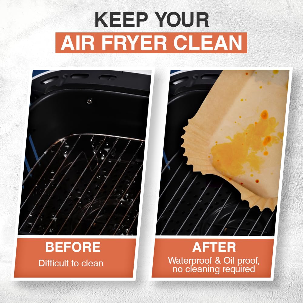 ANSIO Air Fryer Paper Liners - 200 PCS Rectangle Disposable Liners for Dual Zone Fryers | 22cm x 14cm x 4.5cm Inner Fit 3