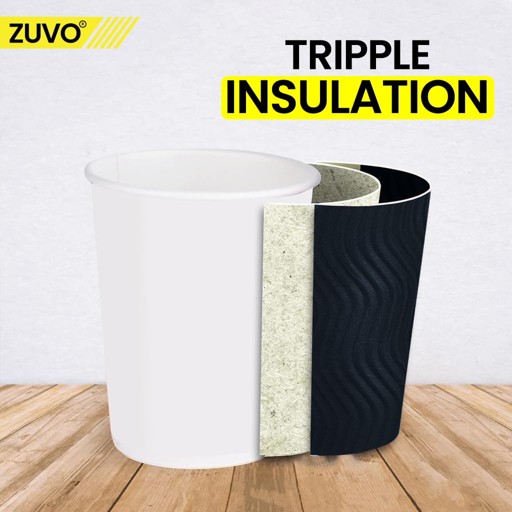Zuvo Disposable Takeaway Coffee Cups - 12 OZ Black Ripple, 100 Count | Leak Proof | Non-Slip 8