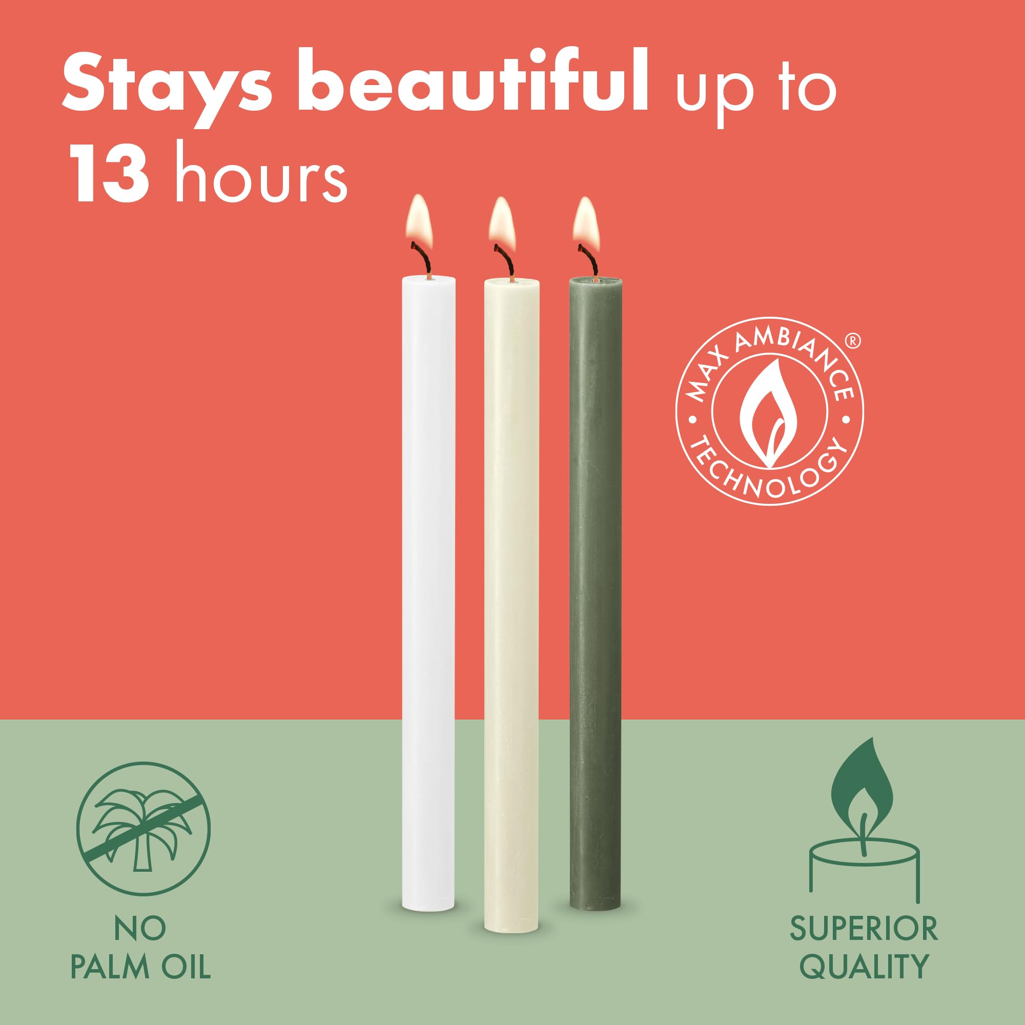BOLSIUS Tapered Dinner Pillar Candles - Earthy Orange | 9 Pack | 13 Hour Burn Time