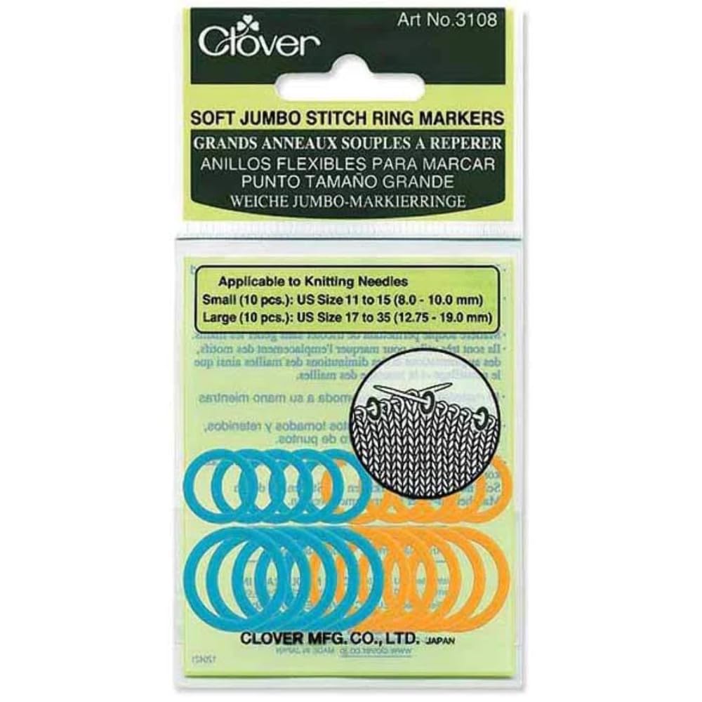 Clover Soft Jumbo Stitch Ring Markers 3108 - Multicolor Set for Needle Sizes 8mm to 19mm 1