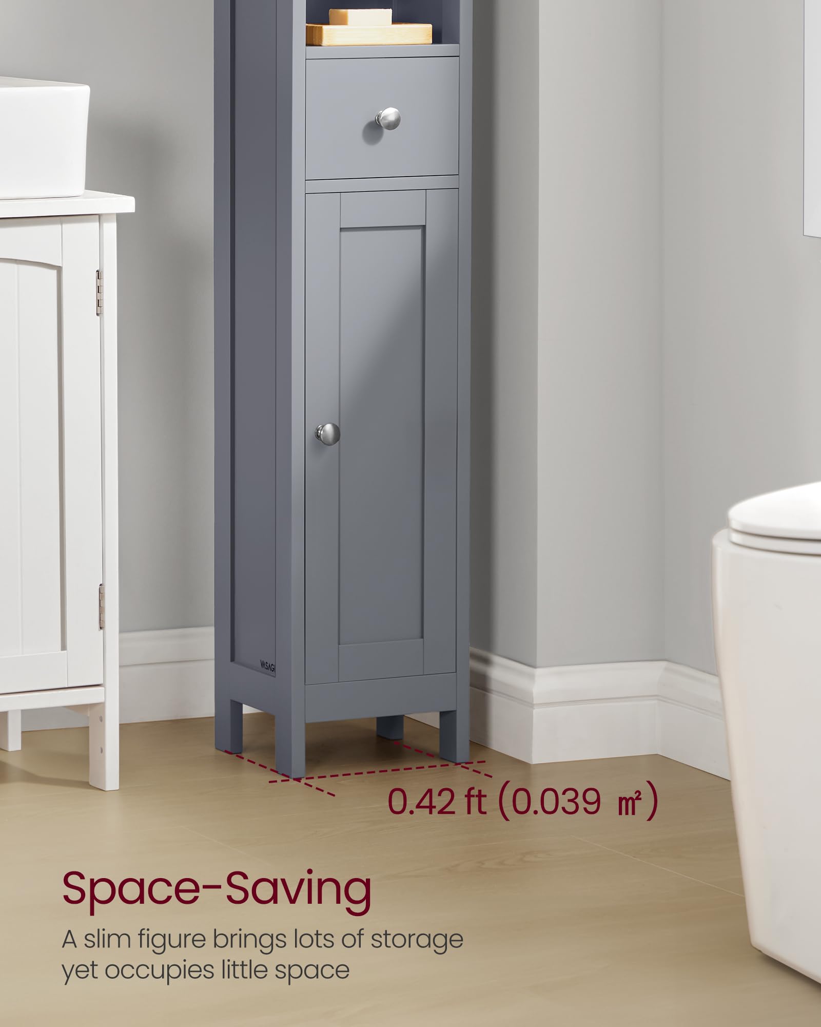 VASAGLE Tall Bathroom Cabinet - Slim Freestanding Storage | Dove Grey | 180 cm Height 4