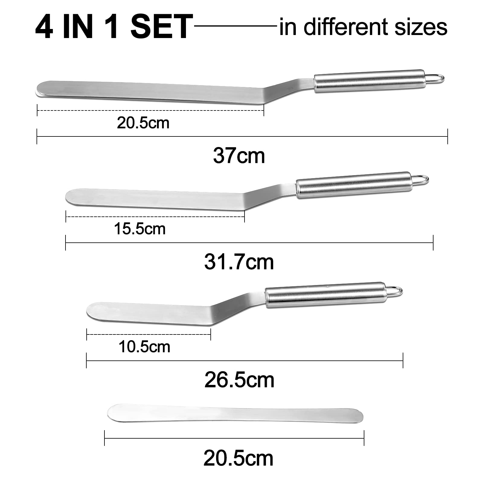 Vinabo 4-Piece Icing & Decorating Spatula Set - Stainless Steel Palette Knife Kit | 27, 32, 37cm 7