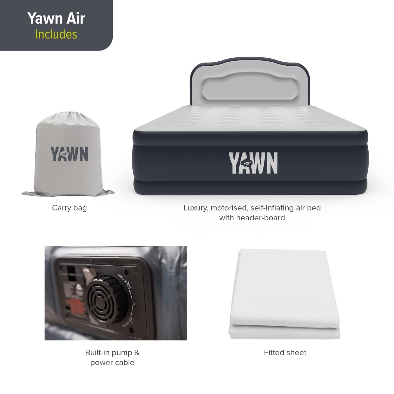 YAWN AIR Deluxe Self-Inflating Airbed - Double Size with Built-in Pump & Headboard 5