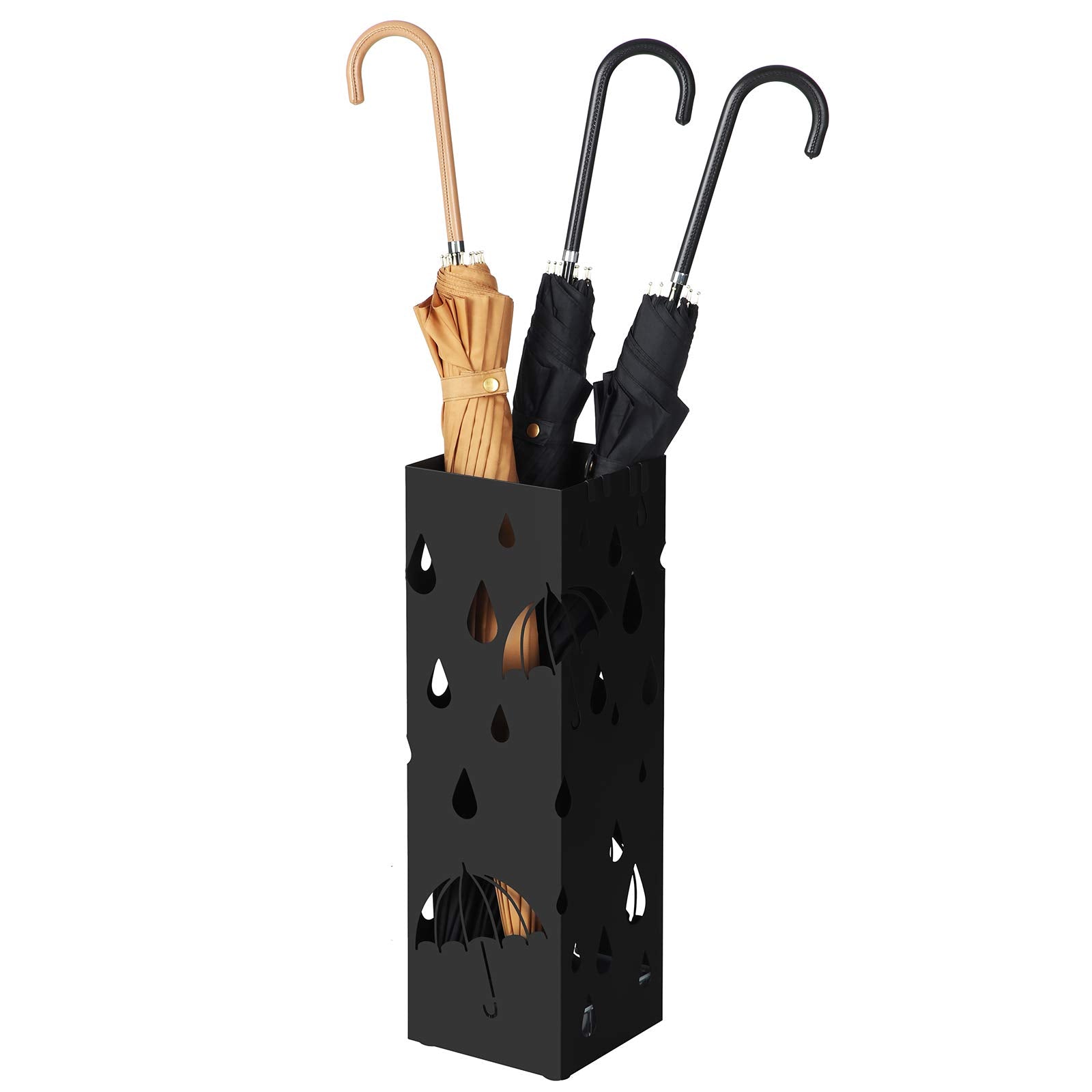 SONGMICS Metal Umbrella Stand - Square Design with Drip Tray | Black | 15.5 x 15.5 x 49 cm 2