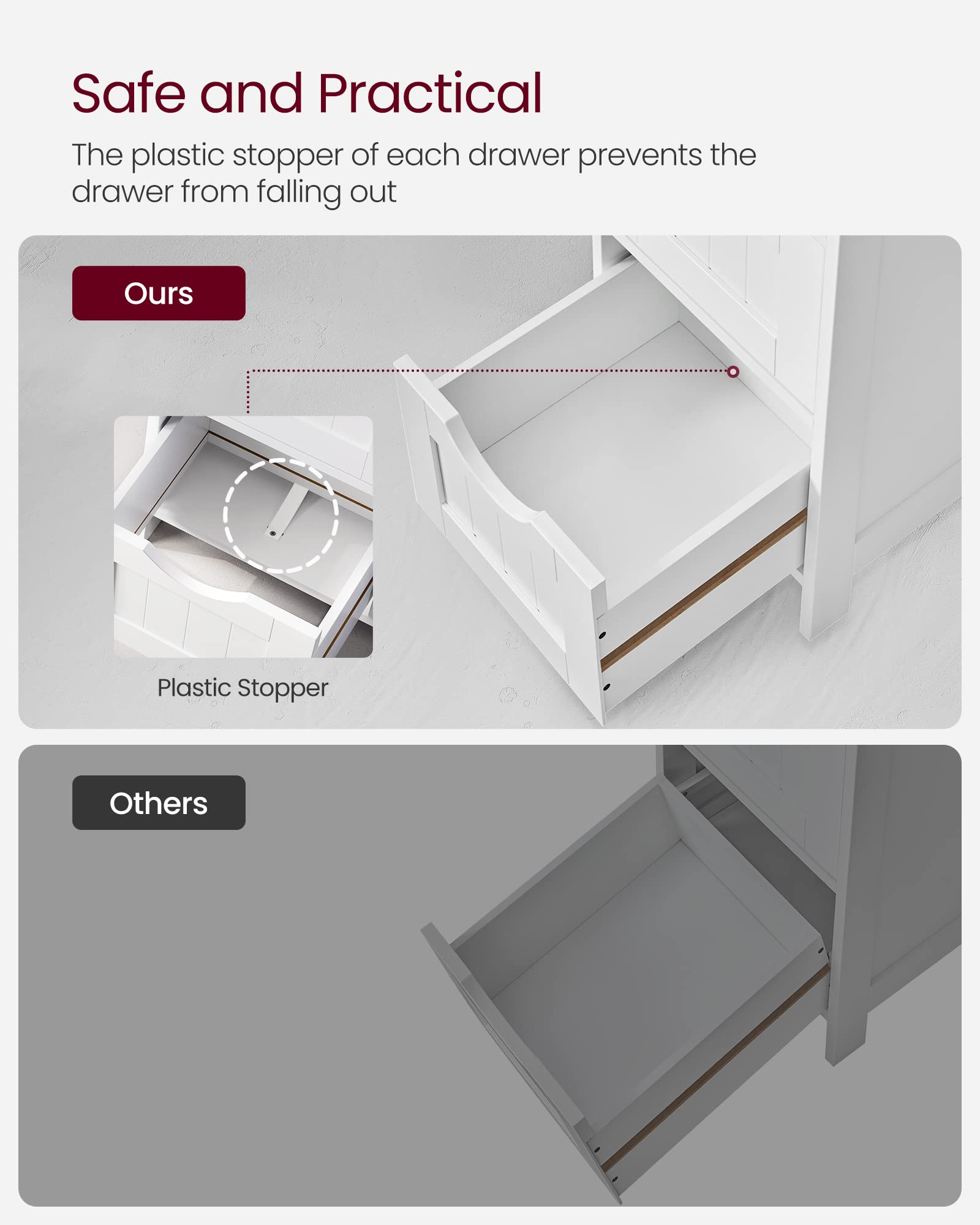 VASAGLE Bathroom Floor Storage Cabinet - 4 Drawers, Modern Style, White | 30 x 30 x 82 cm 5