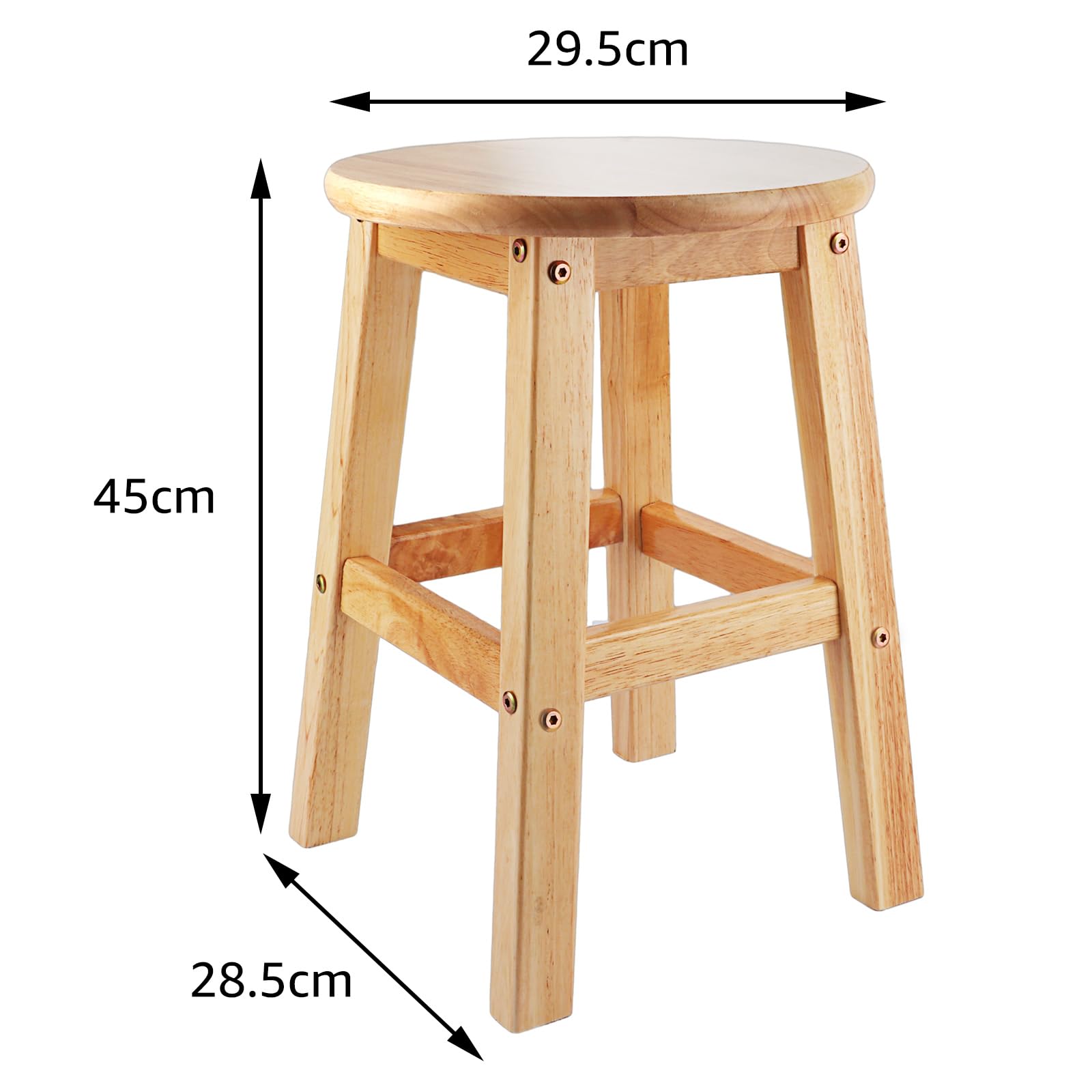 ASelected Solid Wooden Stool - Round, 45cm Height, Natural Oak Top | Easy Assembly 3