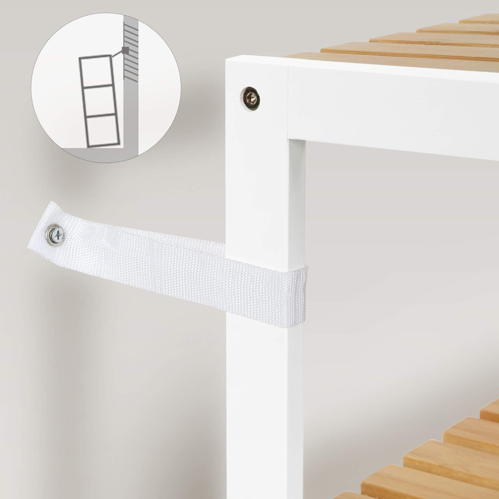SONGMICS Bamboo Storage Shelf - 3 Tier Shelving Unit | Natural + White | 60x26x66 cm 7