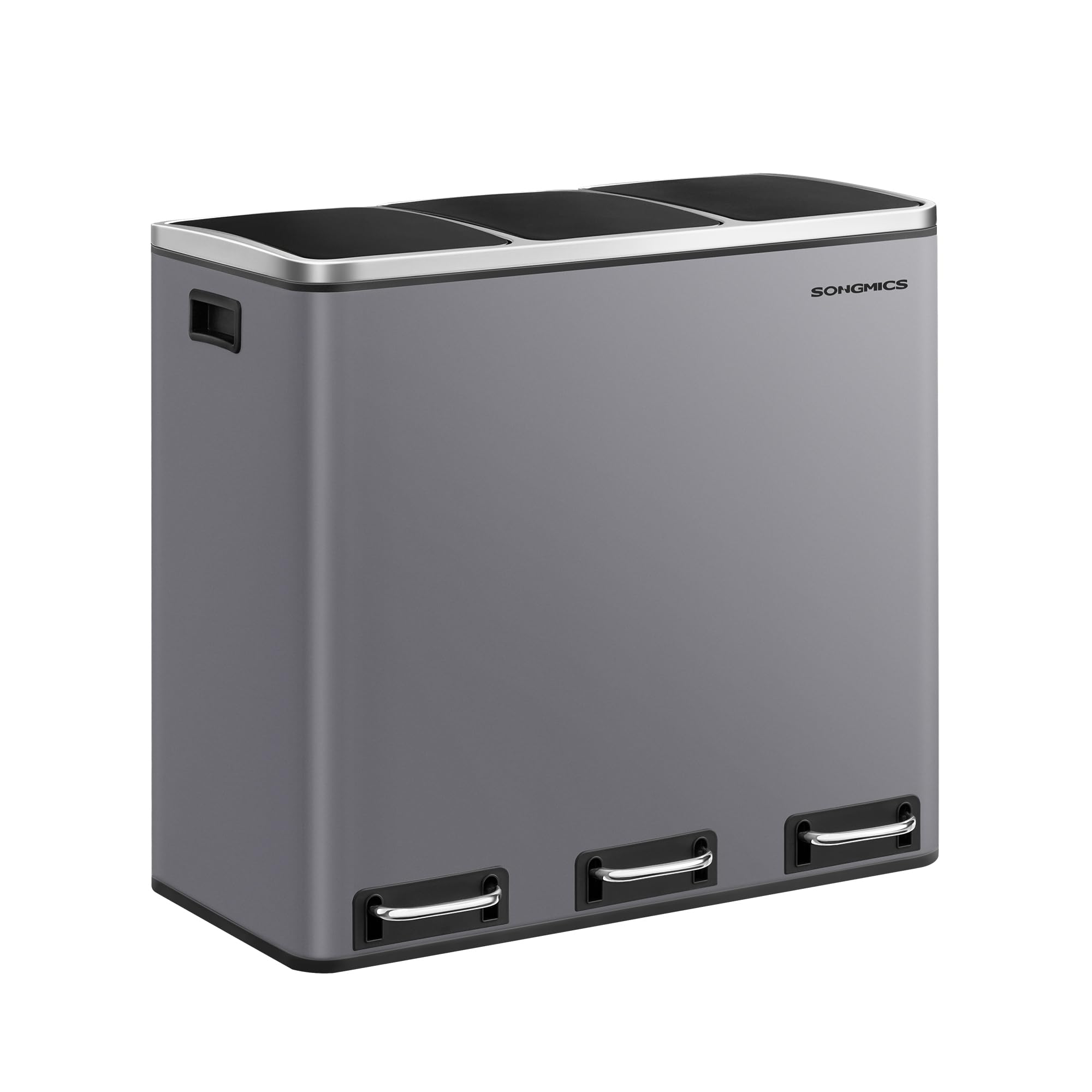 SONGMICS Kitchen Bin - 3 x 18 L Recycling Bin | Steel, Matte Grey | Soft-Close Lids 1