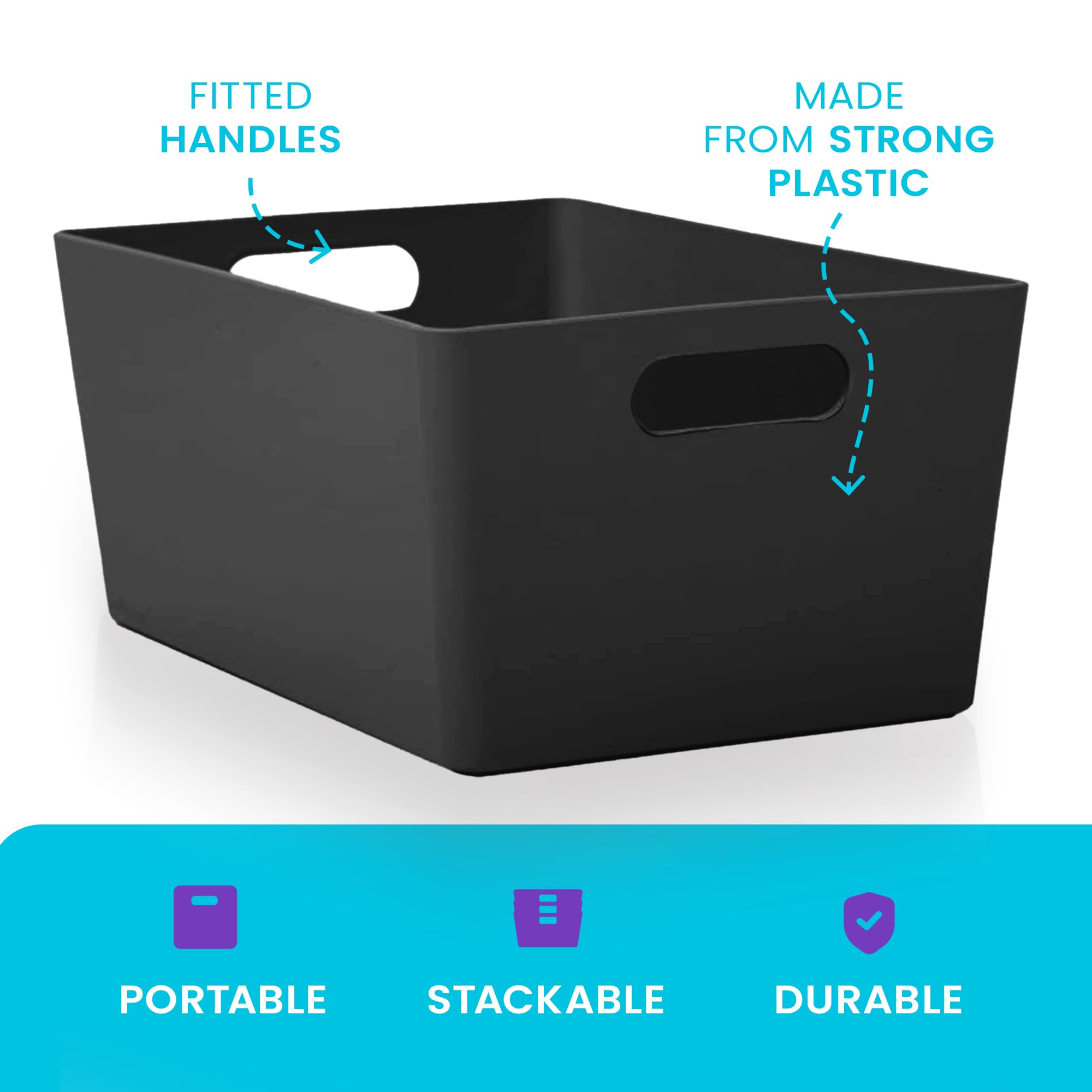 Niftii 5-Pack Plastic Shelf Baskets with Sturdy Handles | 3.9L Capacity | Black 6