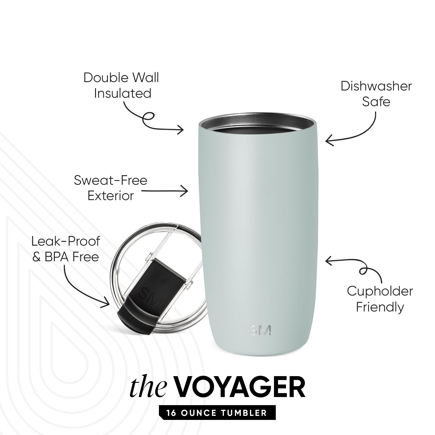 Simple Modern Voyager Tumbler - 16oz Insulated Stainless Steel Coffee Mug | Sea Glass Sage