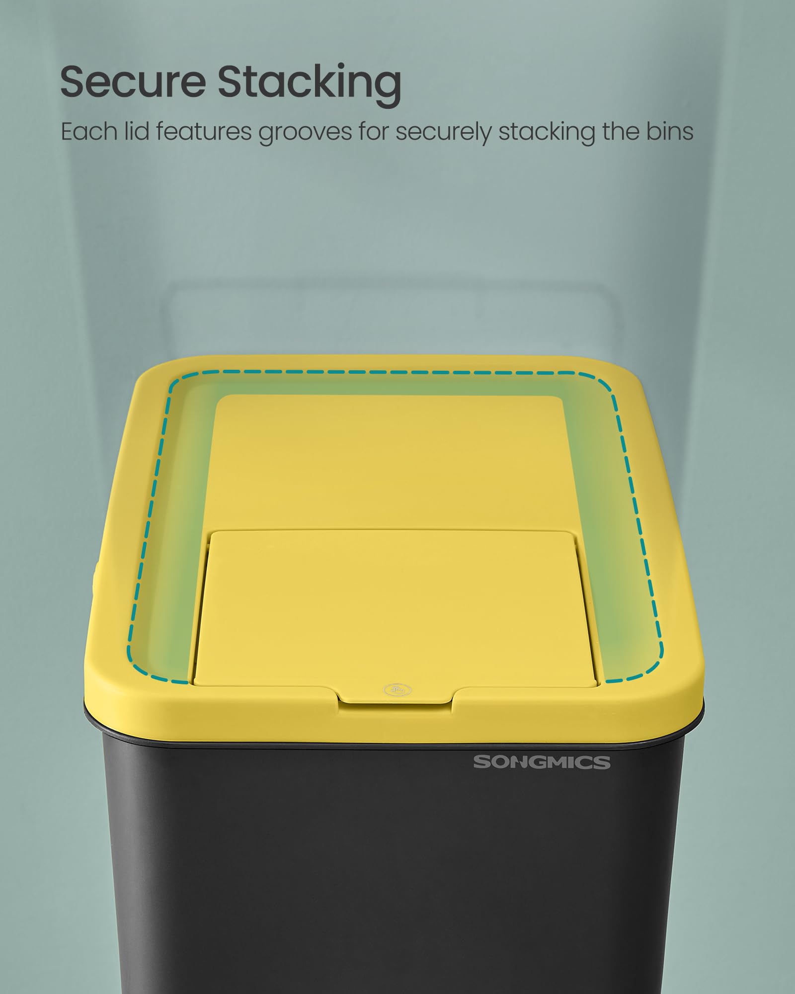 SONGMICS Waste Separation System - 4 Stackable 20L Bins, Color-Coded, Press-to-Open Lids 6