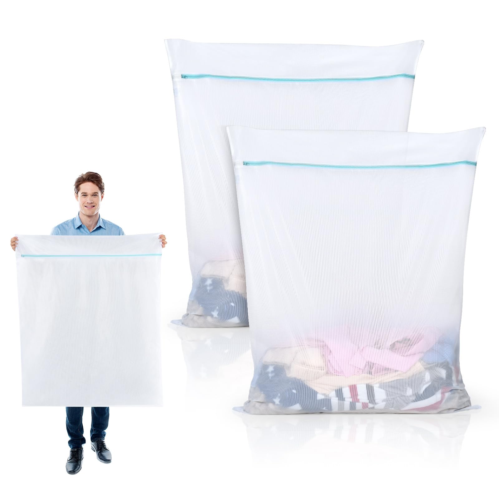 OTraki Large Fine Mesh Laundry Bags - 2 Pack, 35 x 43 inch, Rustproof Zipper | Polyester