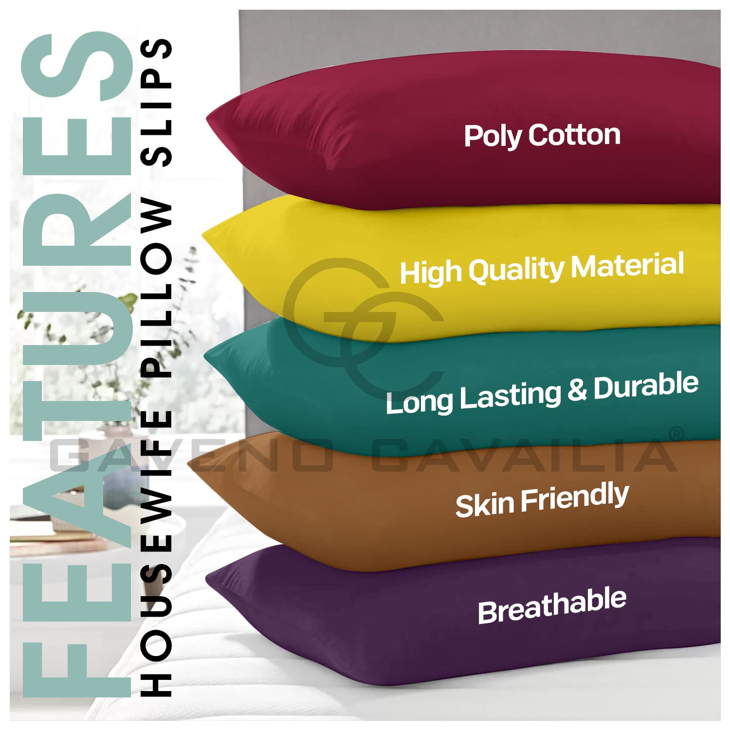 GC GAVENO CAVAILIA Polycotton Pillowcases - 2 Pack, Aqua, Standard Size | Super Soft & Easy Care 3