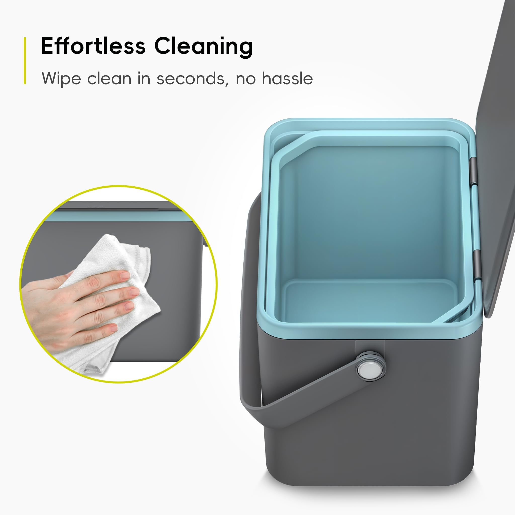 EKO Food Waste Compost Bin - Kitchen Countertop Caddy | 4 Litres | Grey ABS Plastic 7